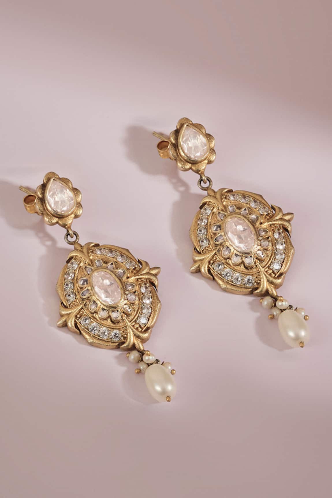 Anita Dongre Meghlekha Zircon & Pearl Drop Gold Polish Earrings