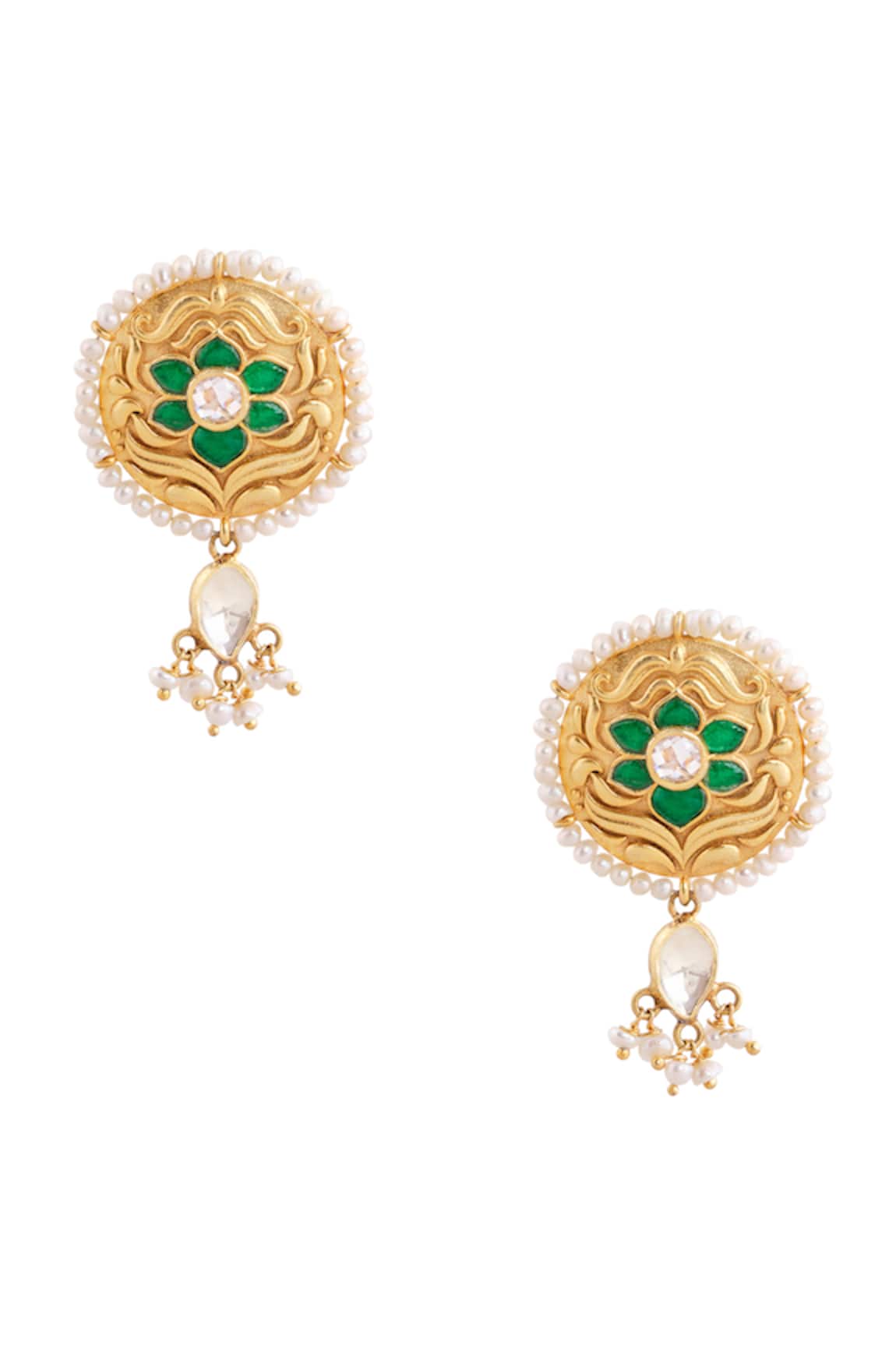 Anita Dongre Eira Floral Motif Zircon & Pearl Drop Earrings