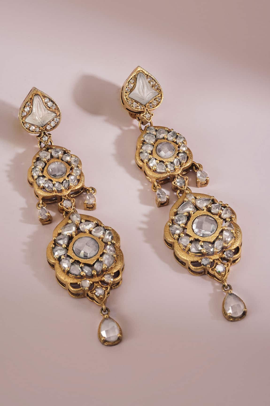 Anita Dongre Ankavai Zircon Embellished Gold Polish Drop Earrings