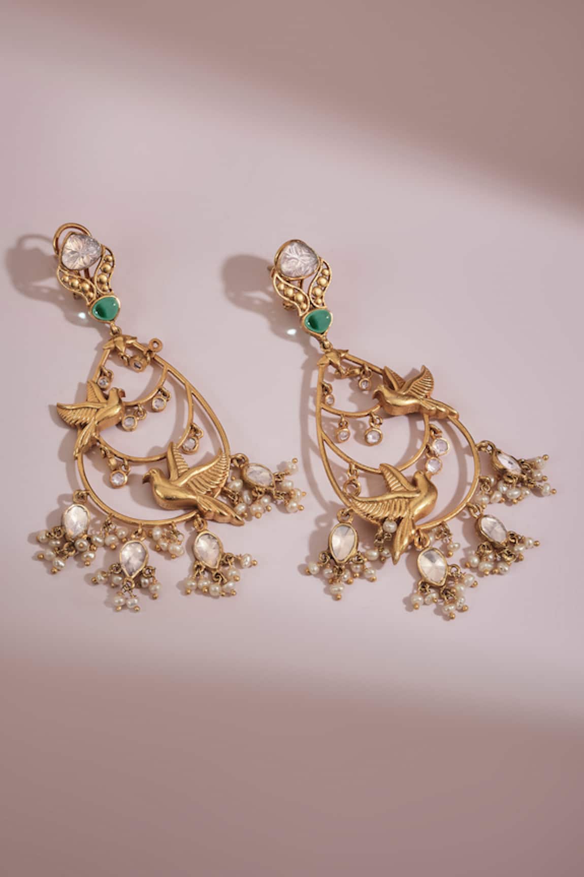 Anita Dongre Noham Bird Motif Zircon & Pearl Drop Earrings
