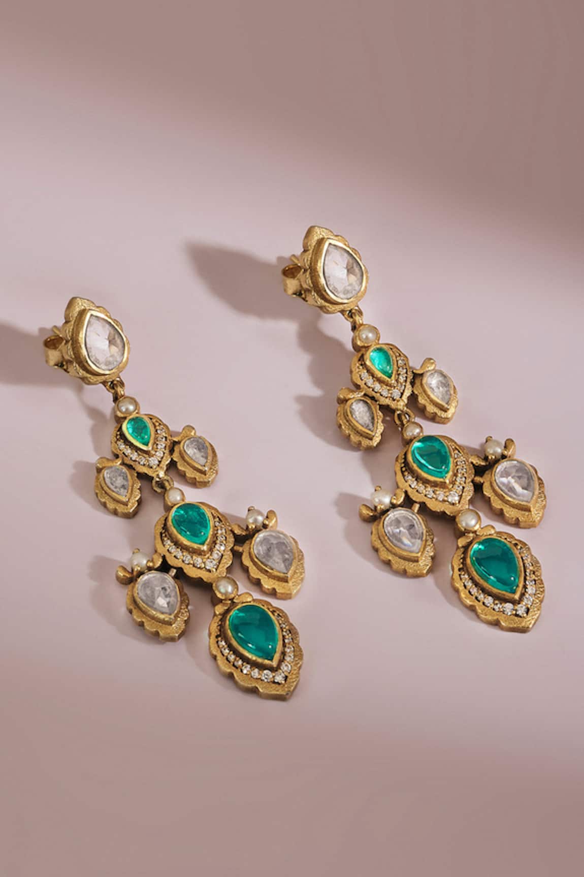 Anita Dongre Jahanzeb Zircon & Gold Polish Drop Earrings 