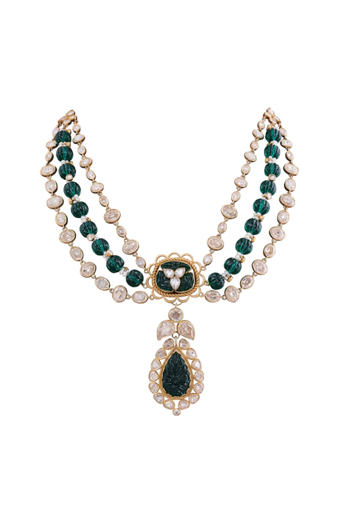 Anita Dongre Sehrish Zircon & Carved Green Onyx Beaded Necklace 