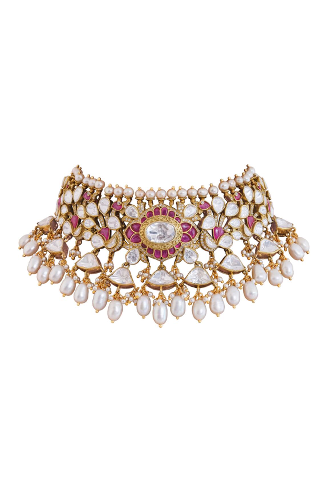 Anita Dongre Mifraz Gold Polish Zircon & Pearl Choker 