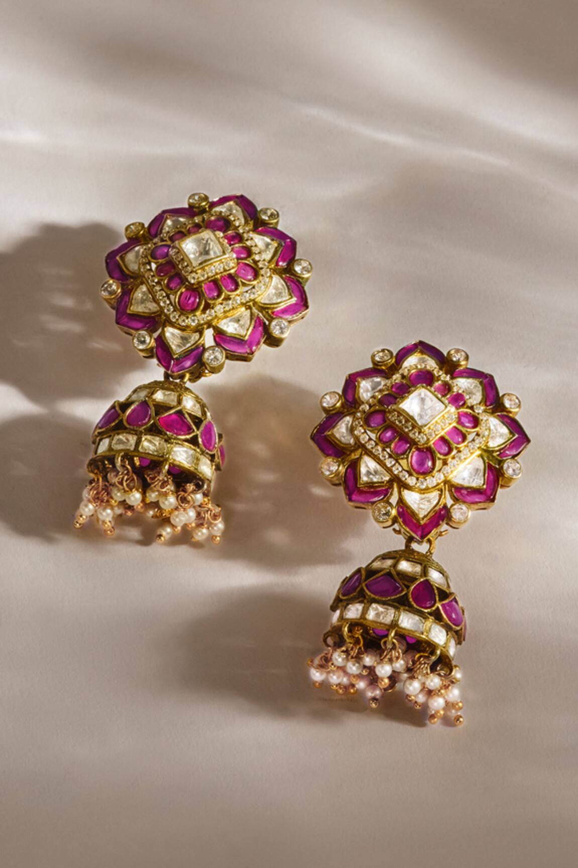 Anita Dongre Arjumand Zircon & Ruby Jhumka Earrings 