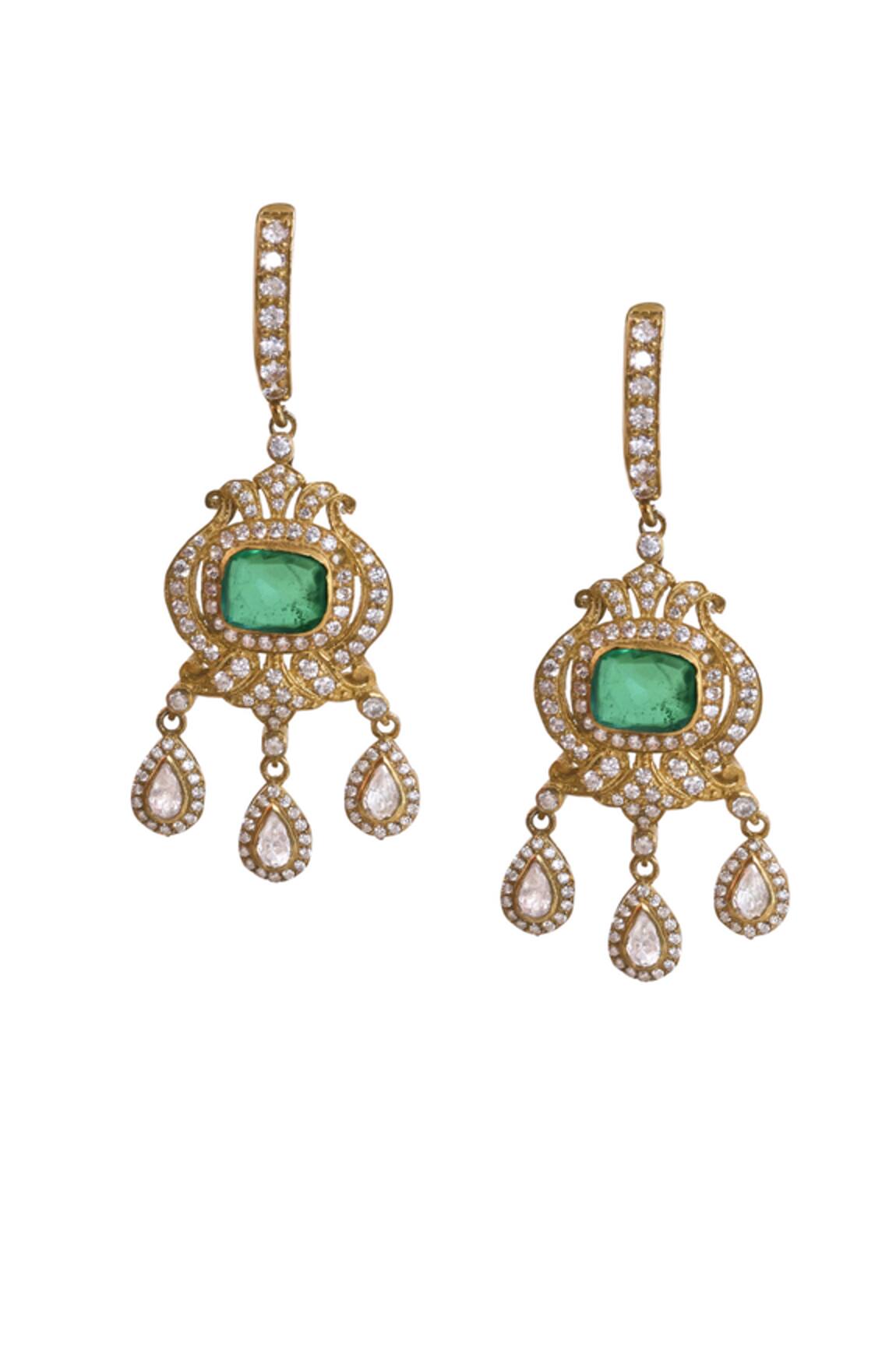 Anita Dongre Afzun Zircon & Gold Polish Drop Earrings 