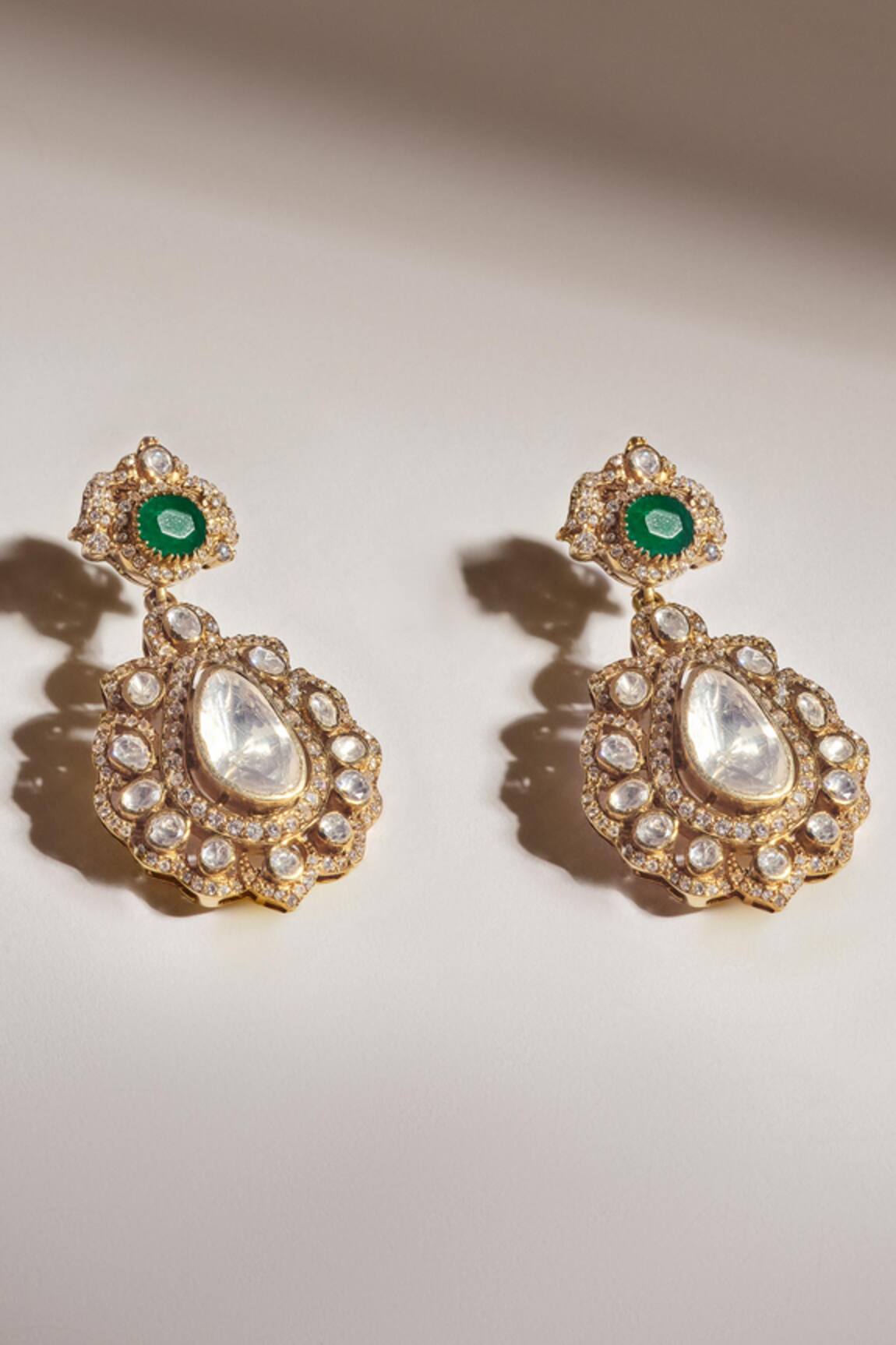Anita Dongre Farnoush Zircon & Emerald Drop Earrings 