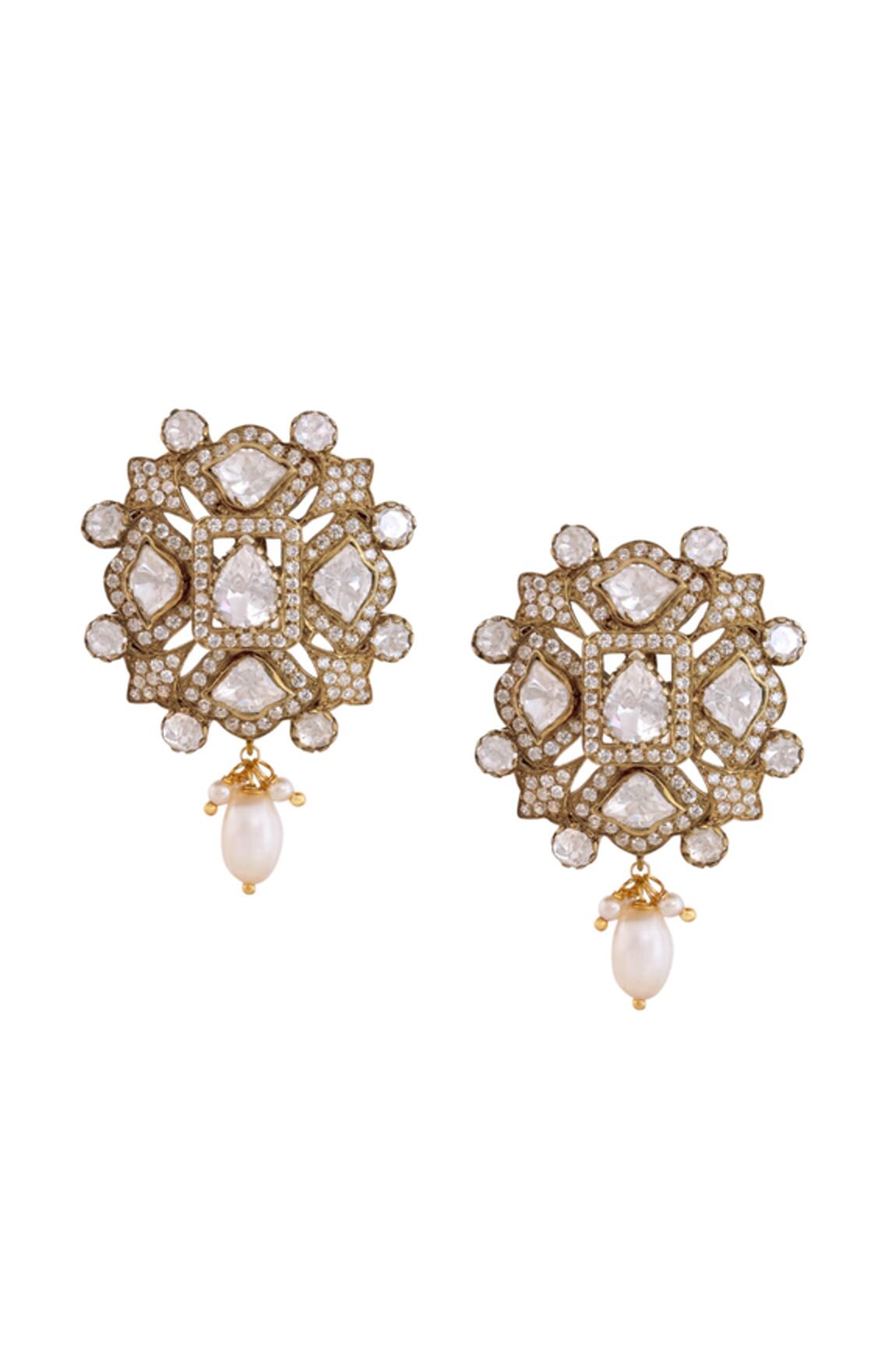 Anita Dongre Nazanin Moissanite & Pearl Drop Earrings 