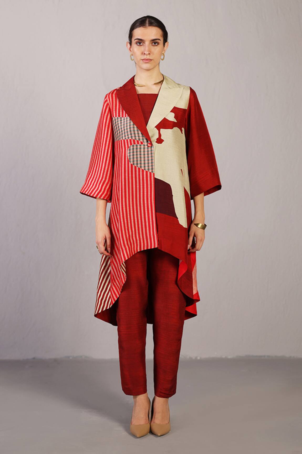 Clos Floro Crimson Red Jacket & Pant Set 
