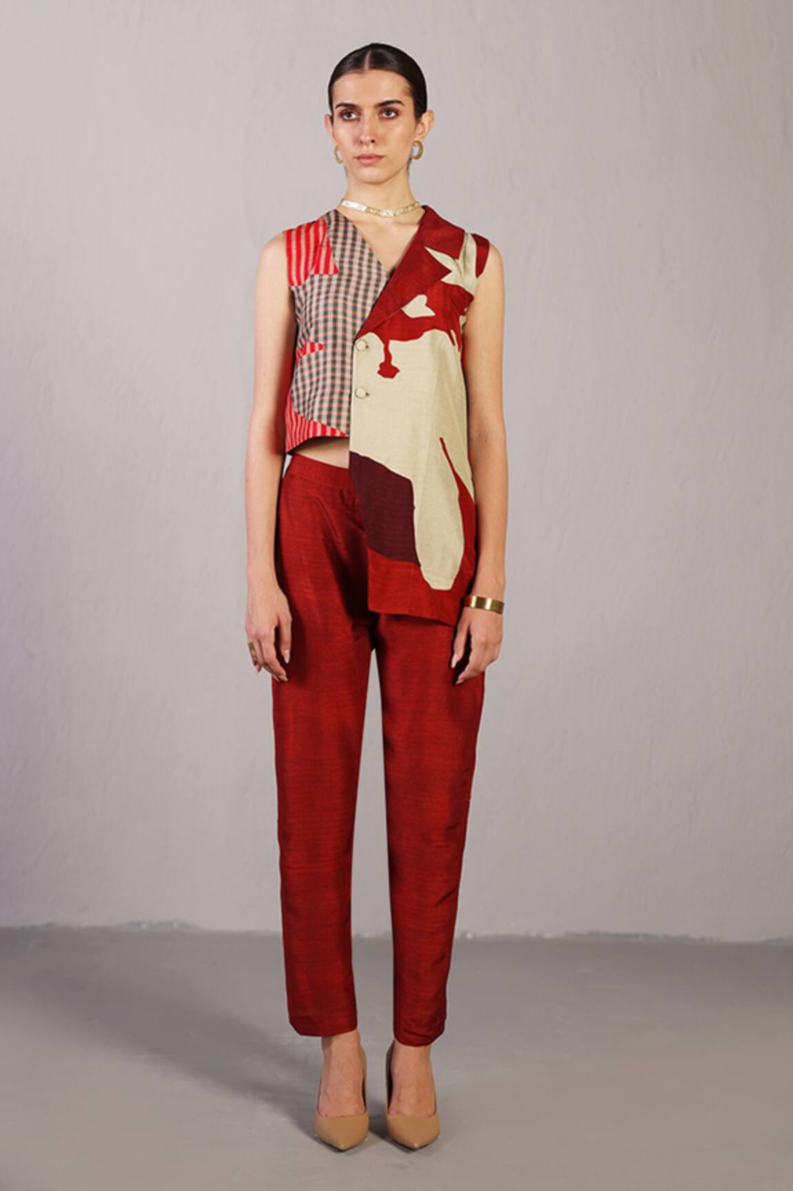 Clos Floro Crimson Red Jacket Set 