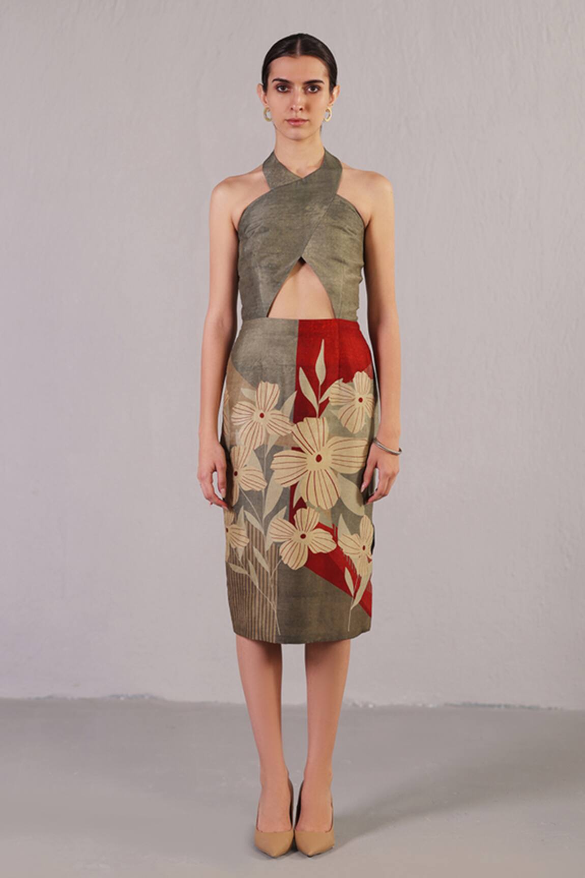 Clos Botanica Pattern Wine & Grey Dress 