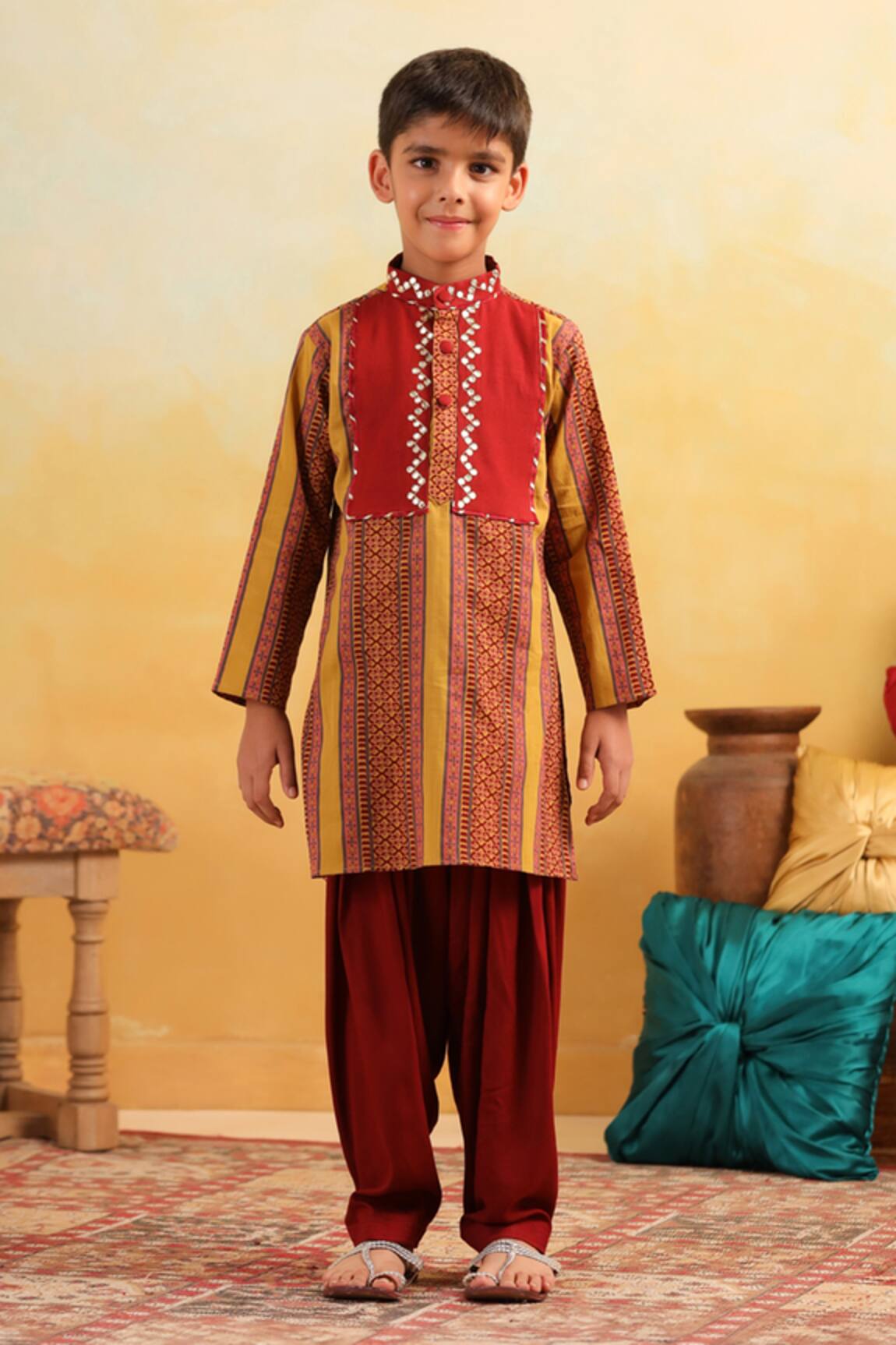 Cute Couture Geometric Pattern Kurta With Patiyala Pant 