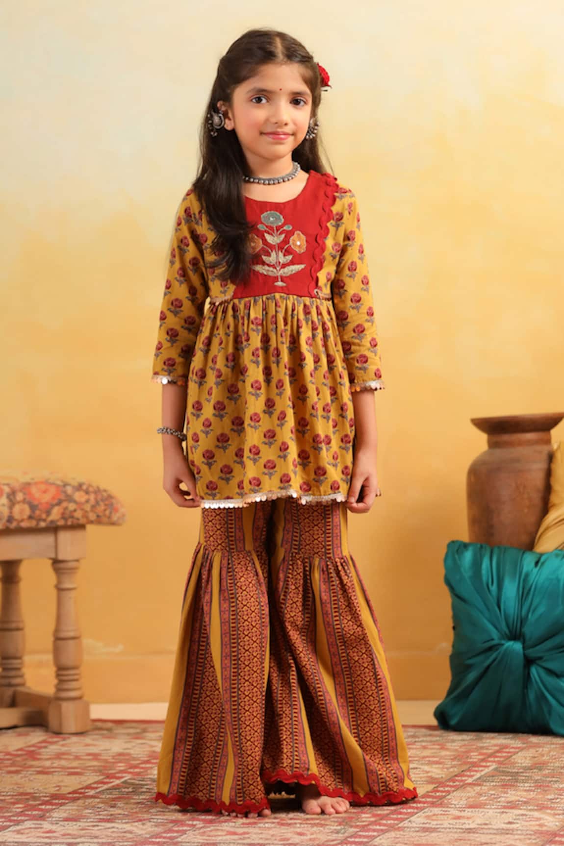 Cute Couture Floral Pattern Kurta With Sharara 