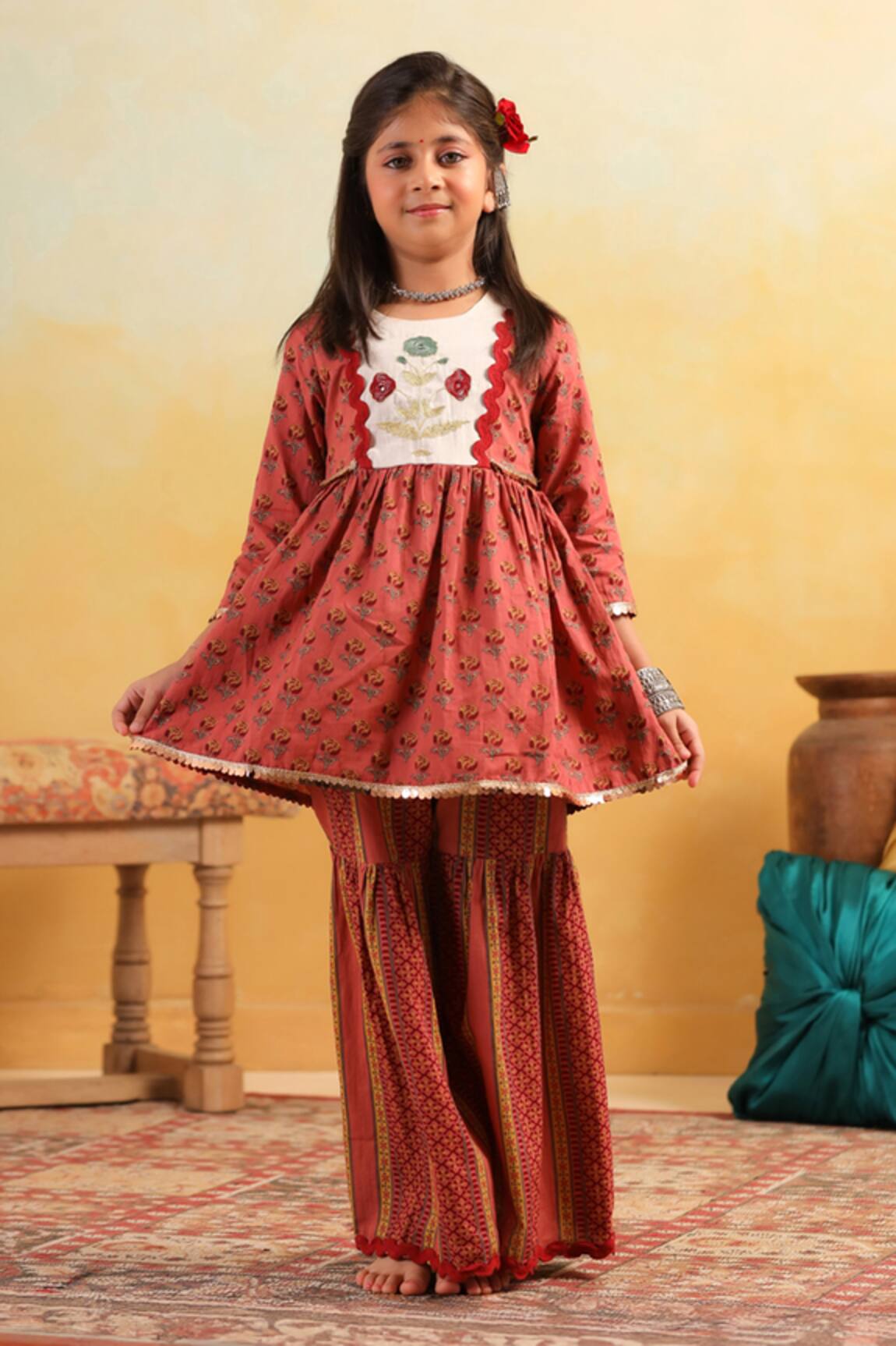 Cute Couture Floral Pattern Kurta With Sharara 