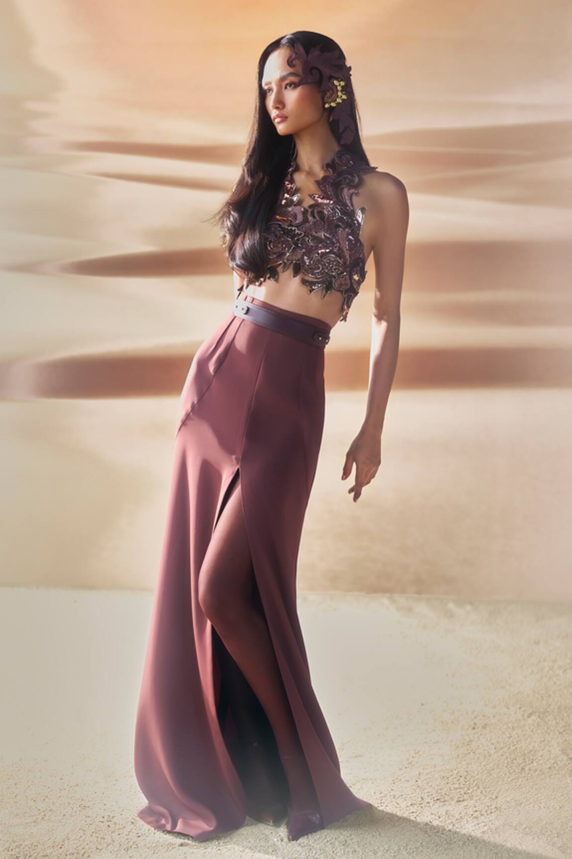 Pankaj & Nidhi Araquis Rippled Spice Skirt 