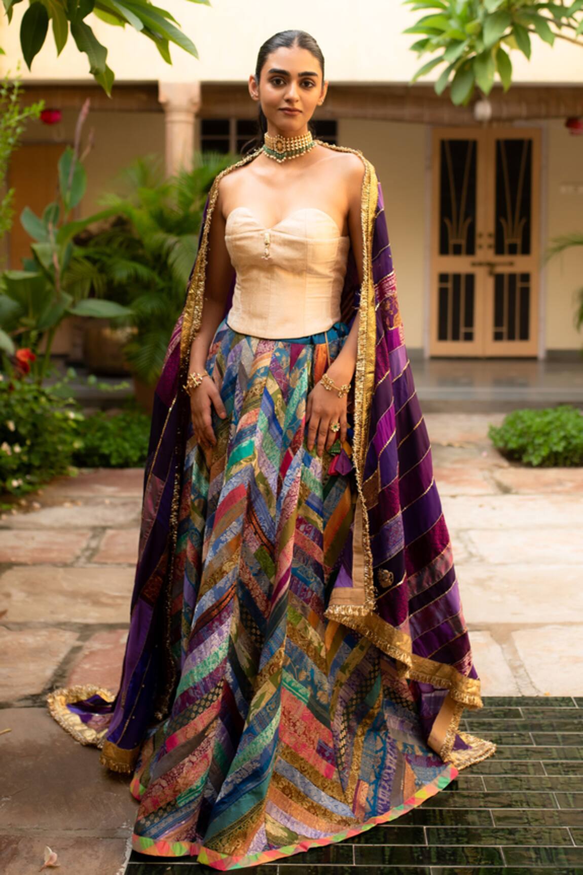 Priyanka Raajiv Parmananda Upcycled Patchwork Lehenga Set 