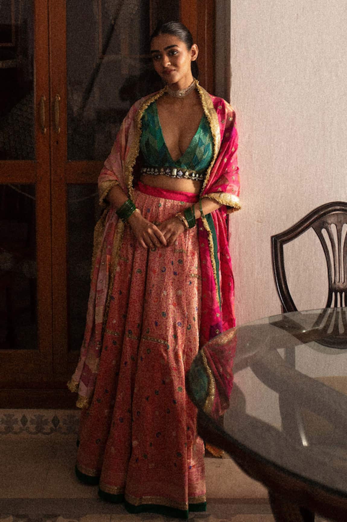 Priyanka Raajiv Brahamarupa Upcycled Patchwork Lehenga Set 