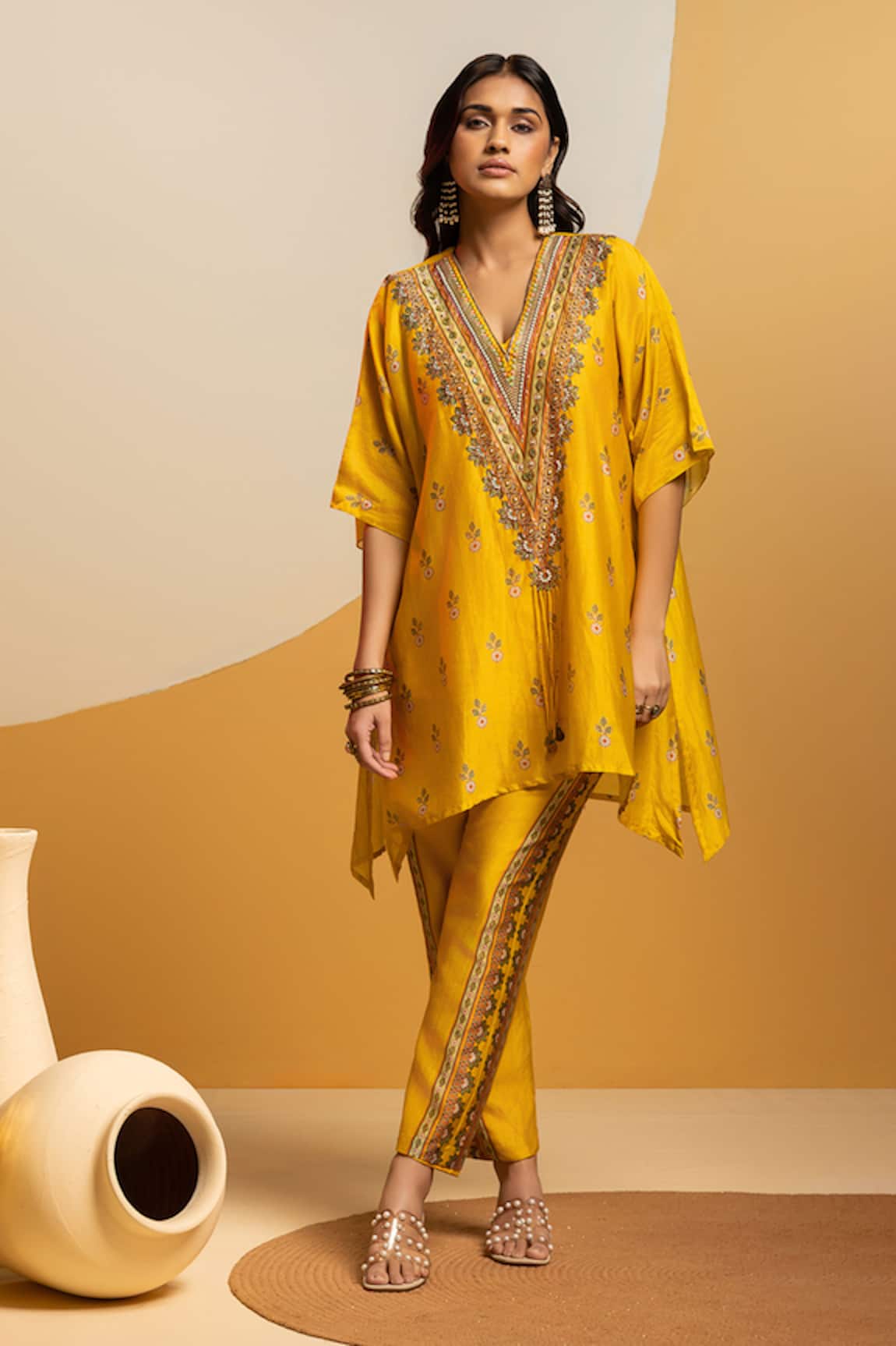 Soup By Sougat Paul Taarani Embellished V-Neck Kurta & Printed Pant 