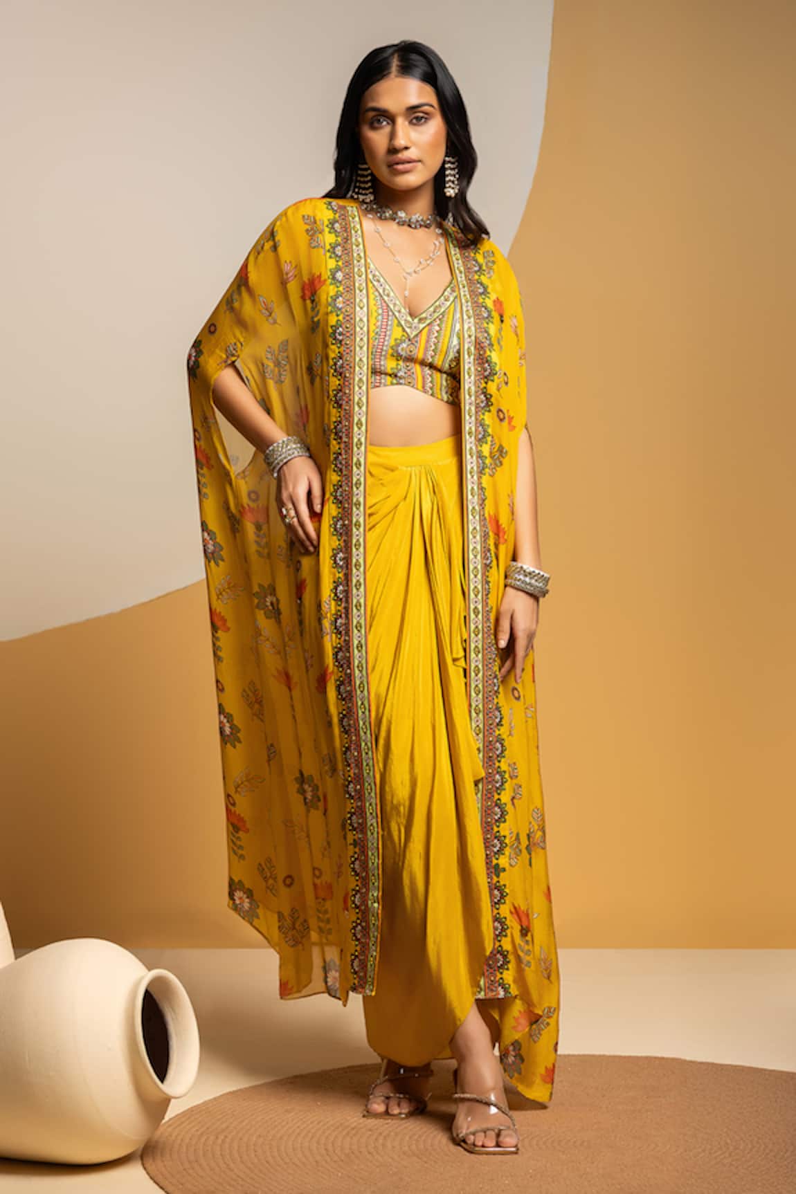 Soup By Sougat Paul Taarani Embellished Bustier & Drape Skirt Set 