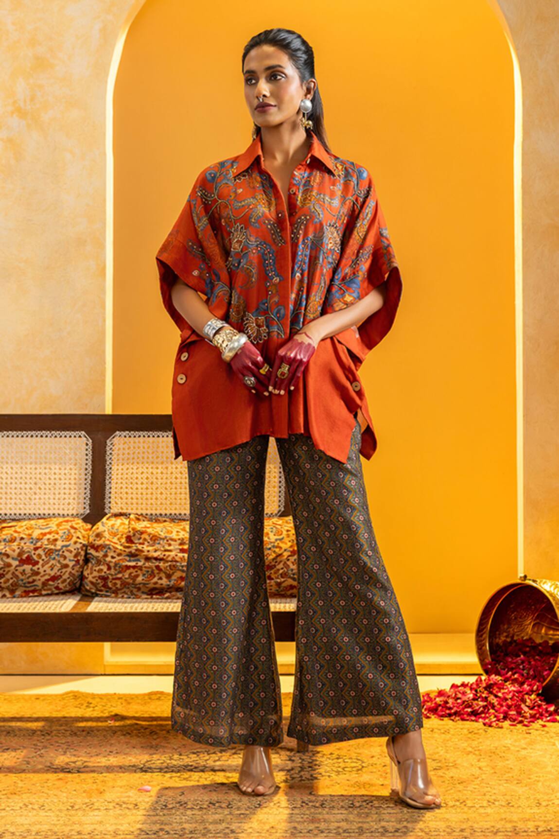 Soup By Sougat Paul Rangtara Embellished Shirt & Printed Pant Set 