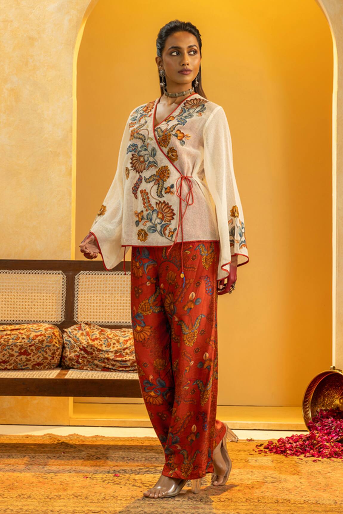 Soup By Sougat Paul Rangtara Applique Angarkha Top & Printed Pant Set 