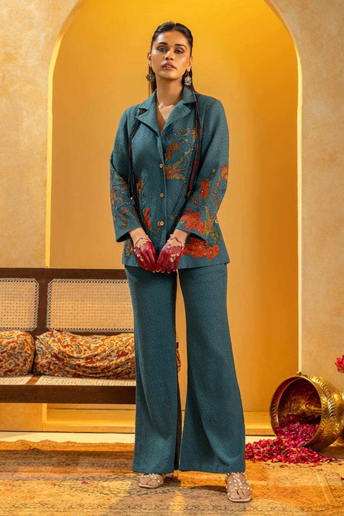 Soup By Sougat Paul Rangtara Appliqued Blazer & Pant Set 