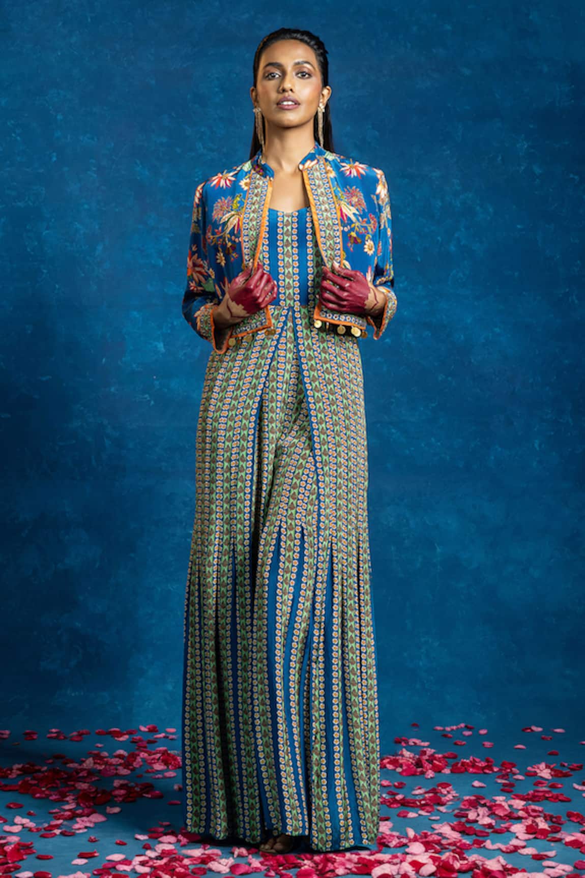 Soup By Sougat Paul Aarani Printed Jumpsuit & Embroidered Jacket Set 