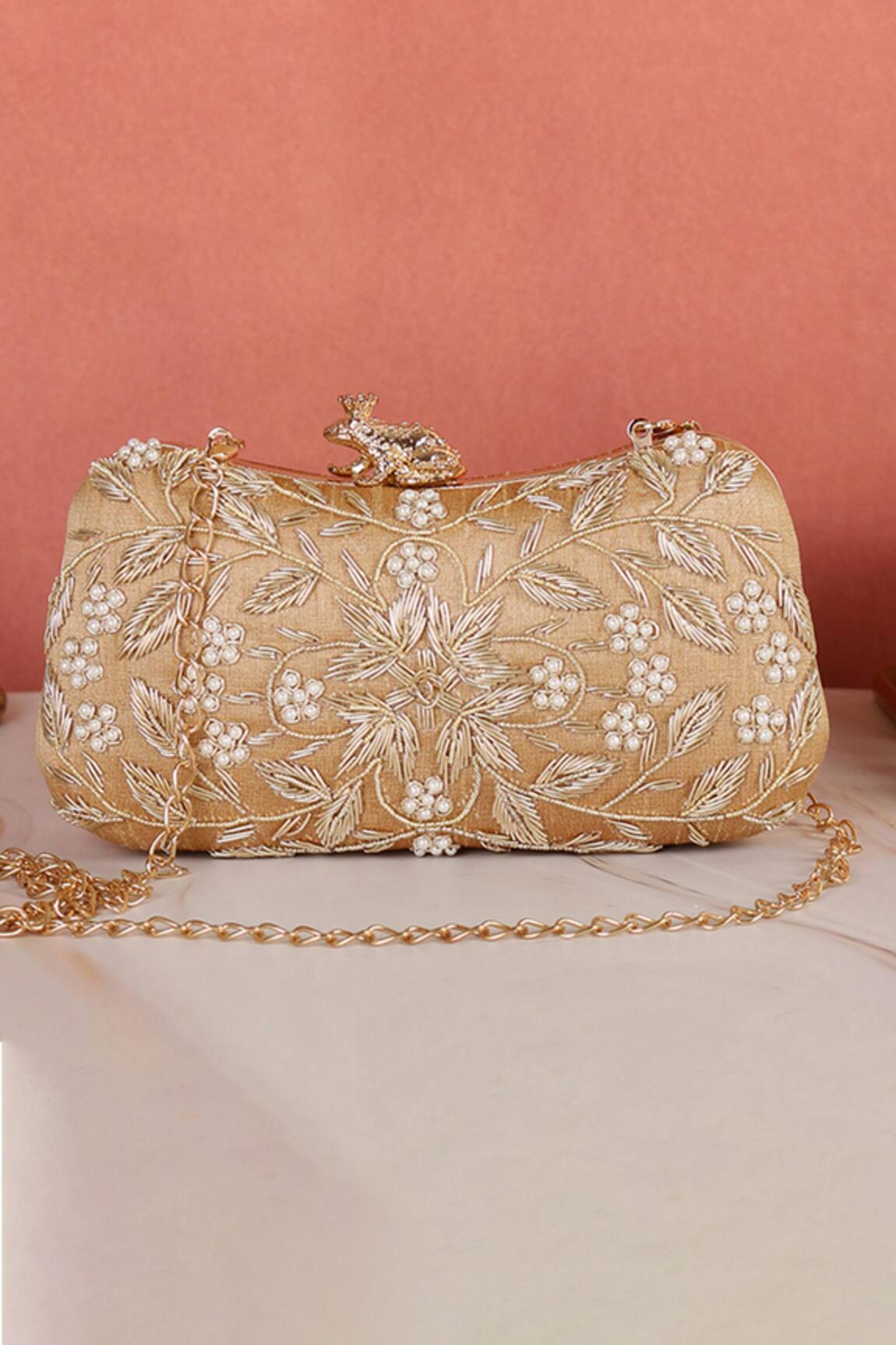 Nazaakat By Samara Singh Floral Embroidered Clutch with Detachable Sling 