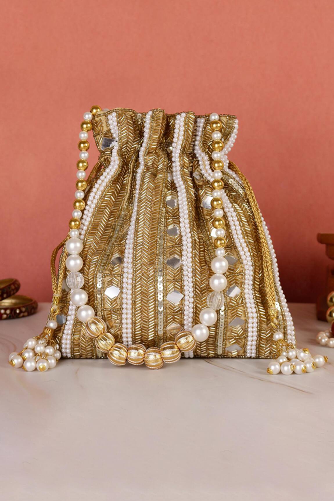 Nazaakat By Samara Singh Embellished Potli Bag with Pearl Handle 