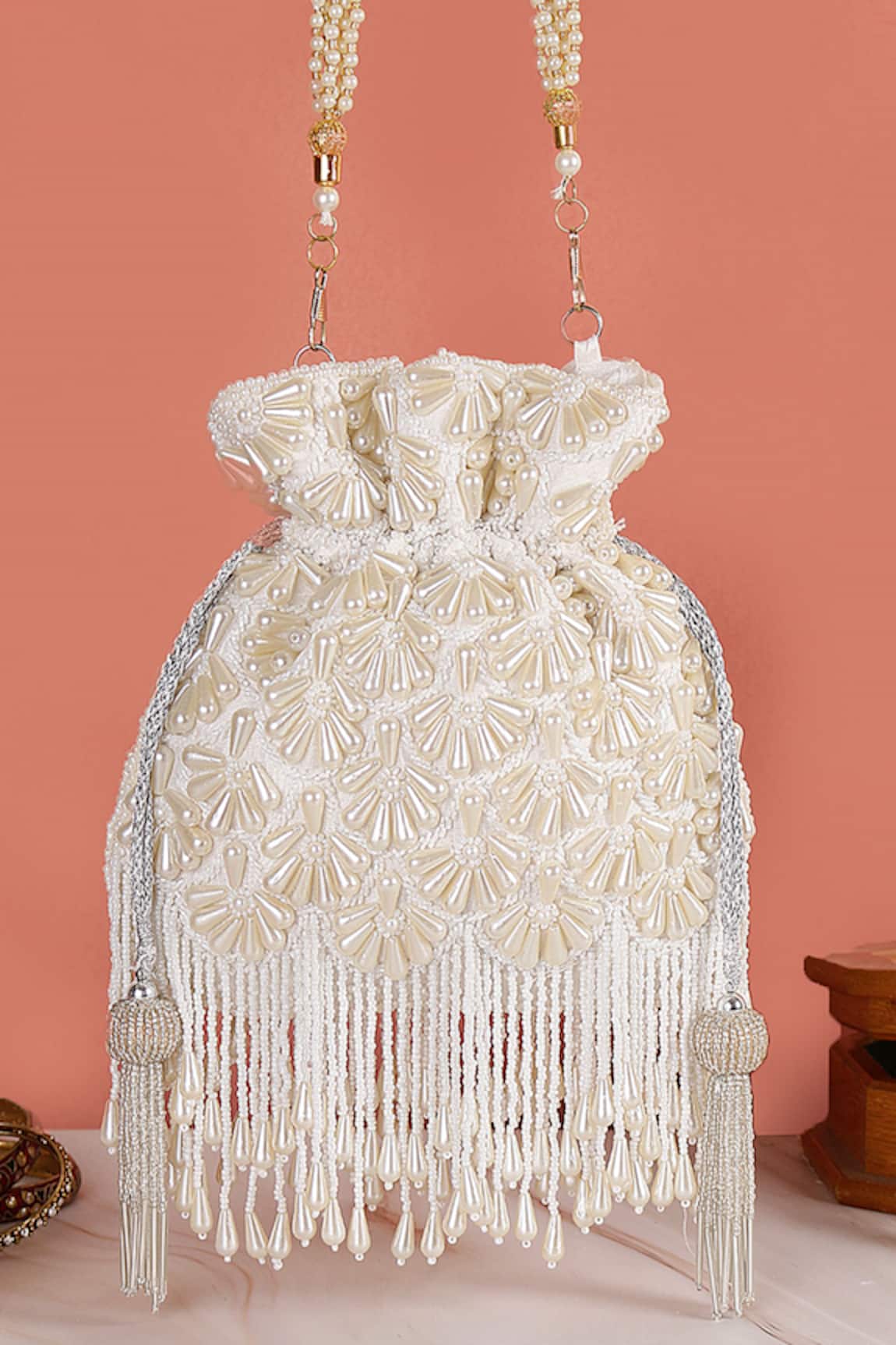 Nazaakat By Samara Singh Pearl Embellished Drawstring Potli Bag 