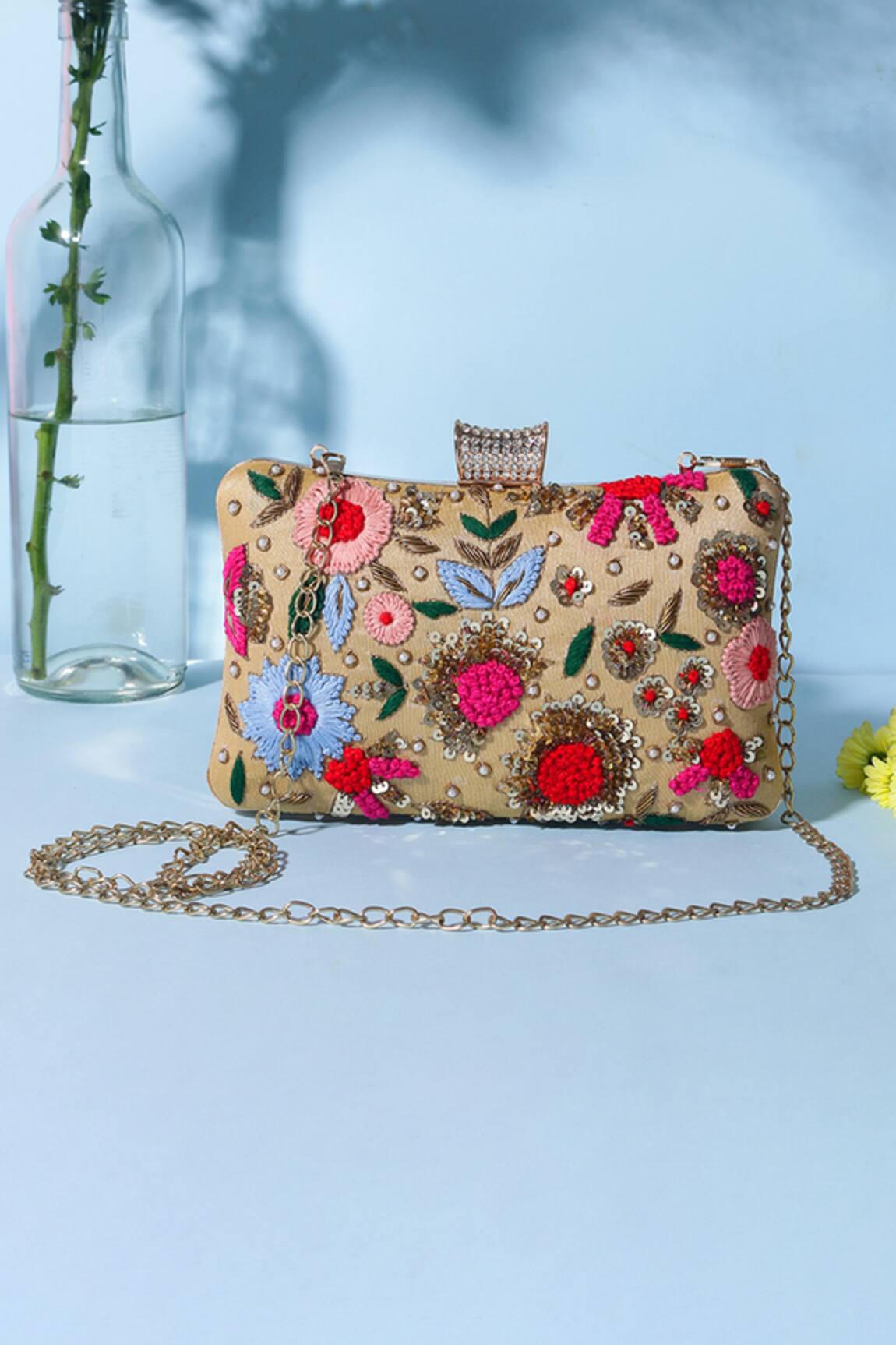 Nazaakat By Samara Singh Floral Sequin Embroidered Clutch Bag 