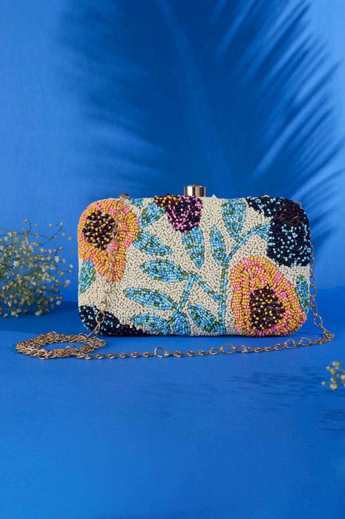 Nazaakat By Samara Singh Floral Beaded Clutch With Detachable Sling 