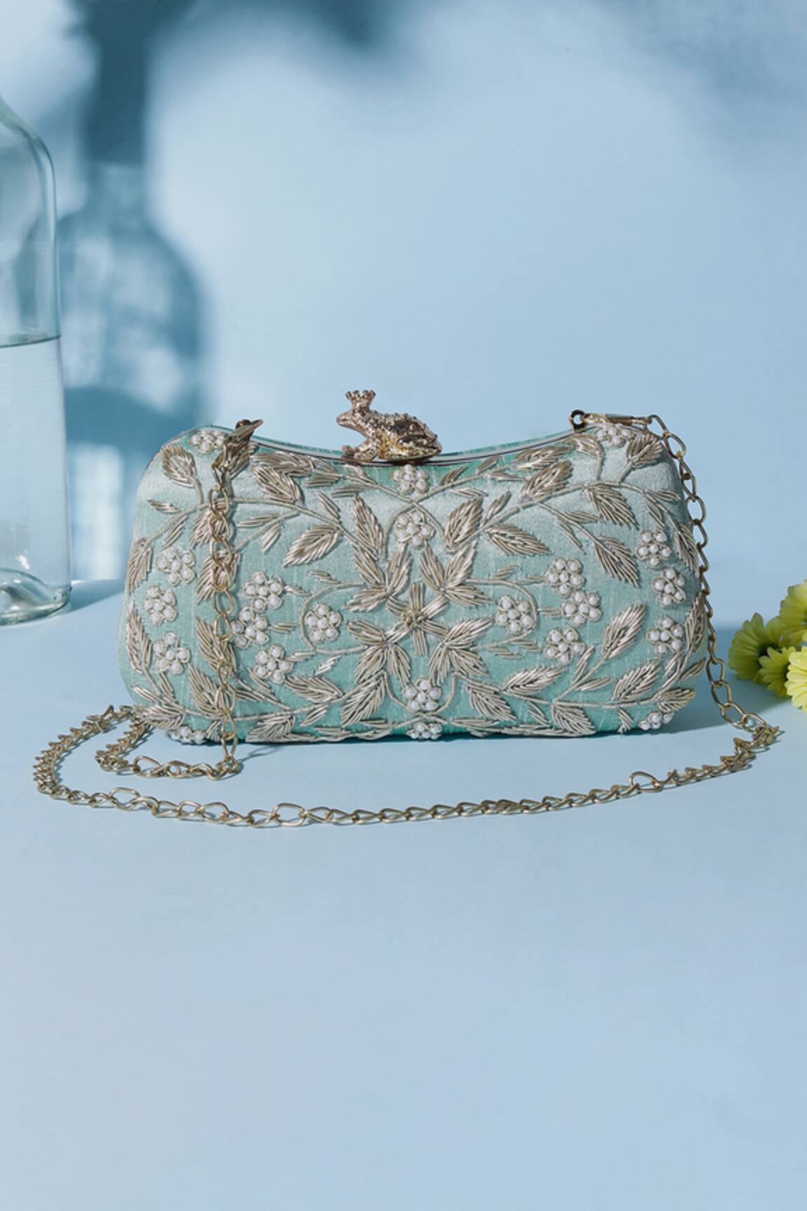 Nazaakat By Samara Singh Embroidered Floral Clutch With Frog Closure 