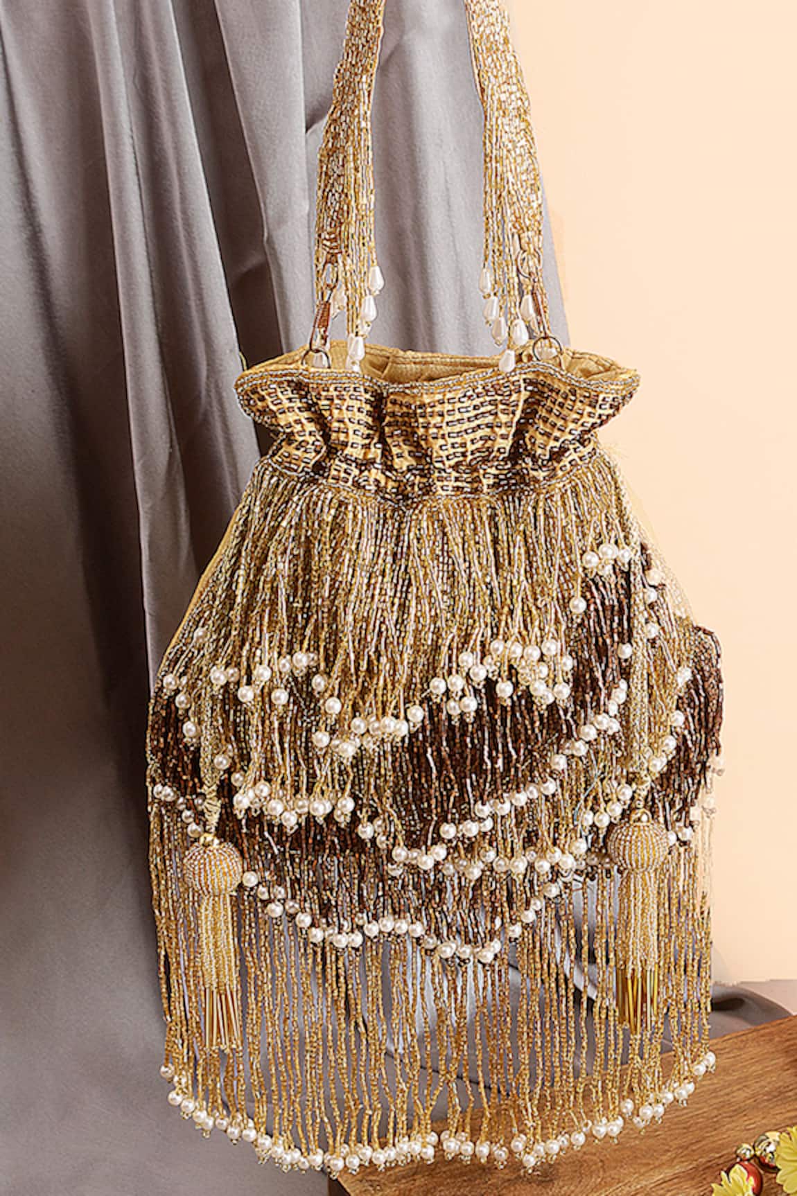 Nazaakat By Samara Singh Beaded Waterfall Potli Bag 