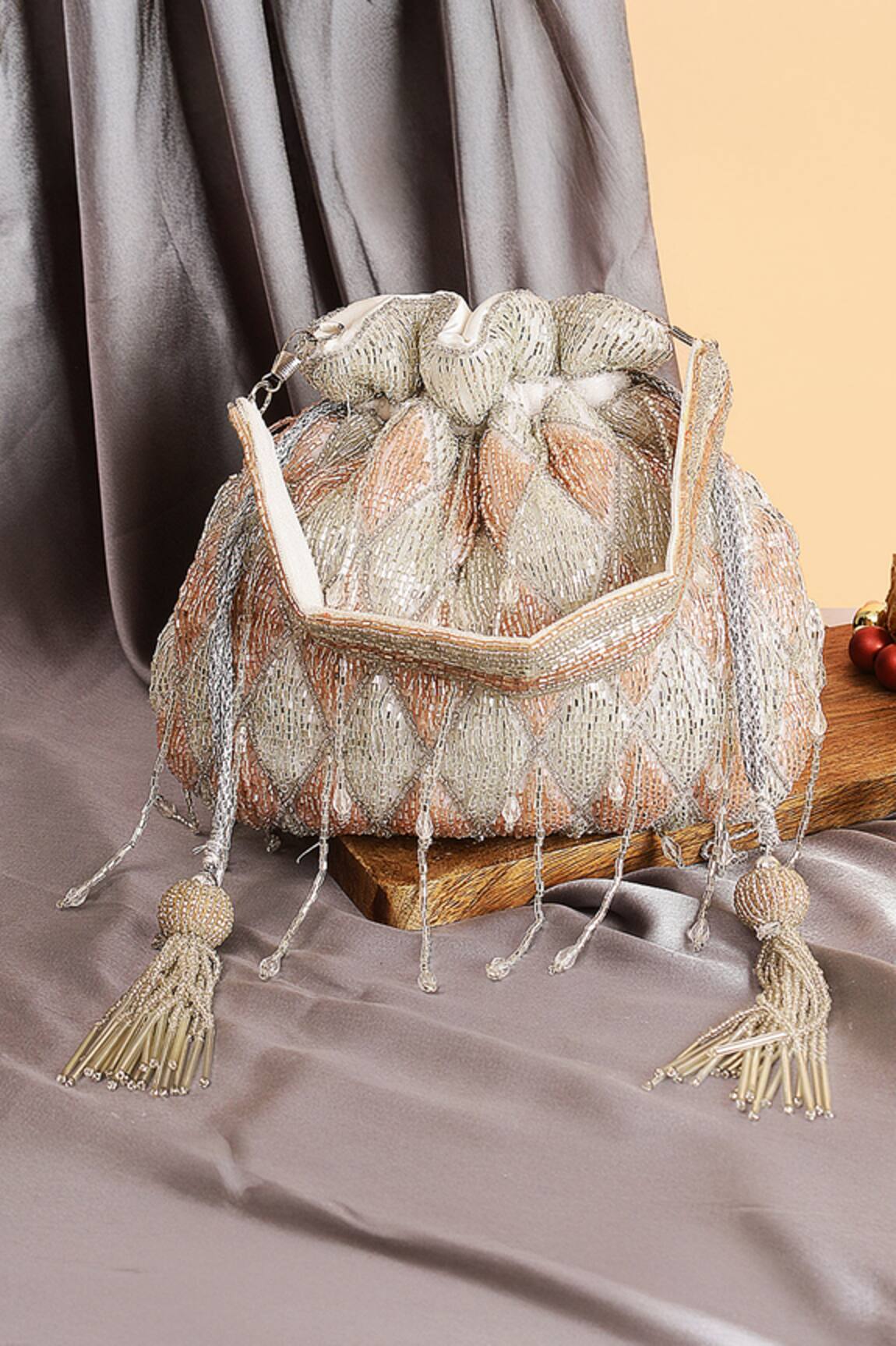 Nazaakat By Samara Singh Beaded Diamond Pattern Potli Bag 