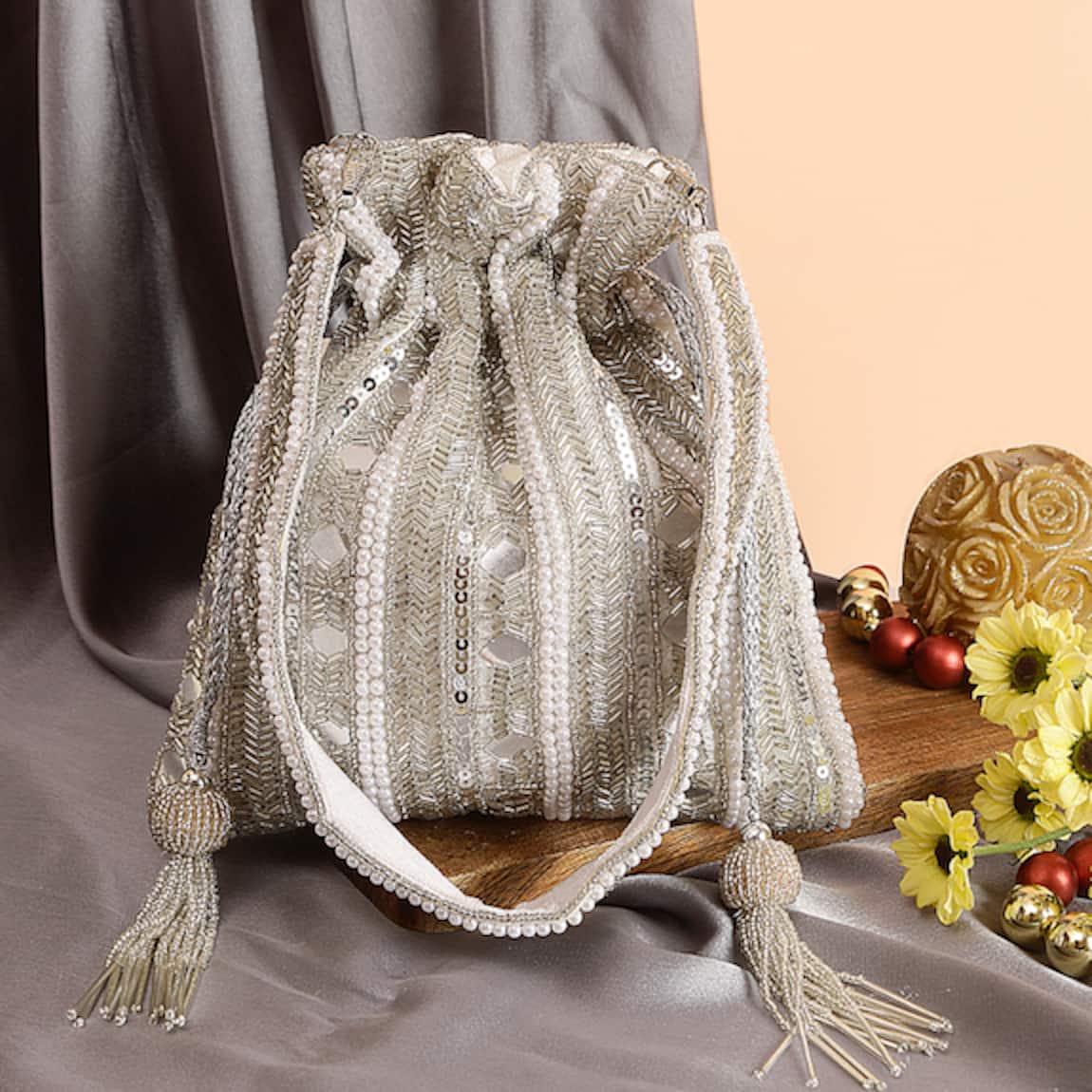 Nazaakat By Samara Singh Beaded Sequin & Mirror Embellished Potli Bag 