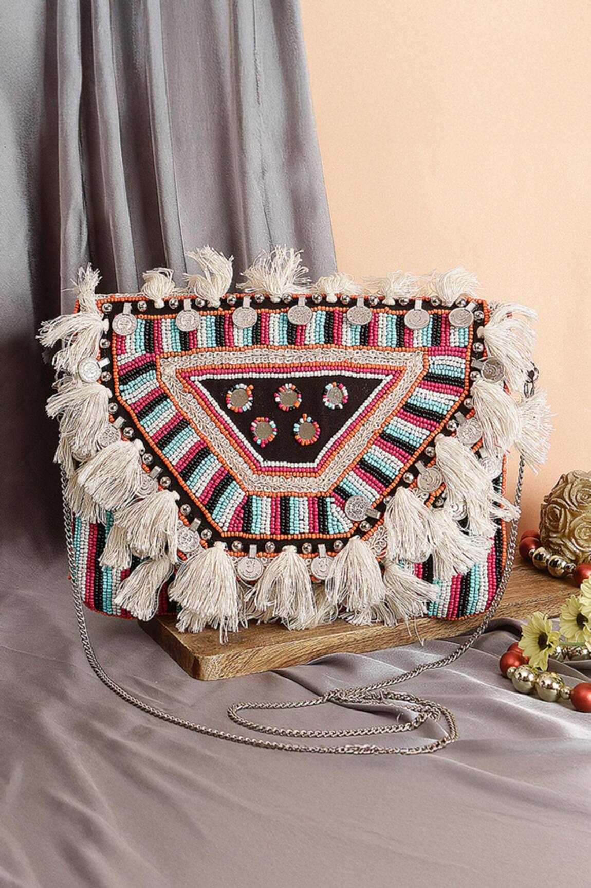 Nazaakat By Samara Singh Banjara Boho Beaded & Tassel Embellished Bag 