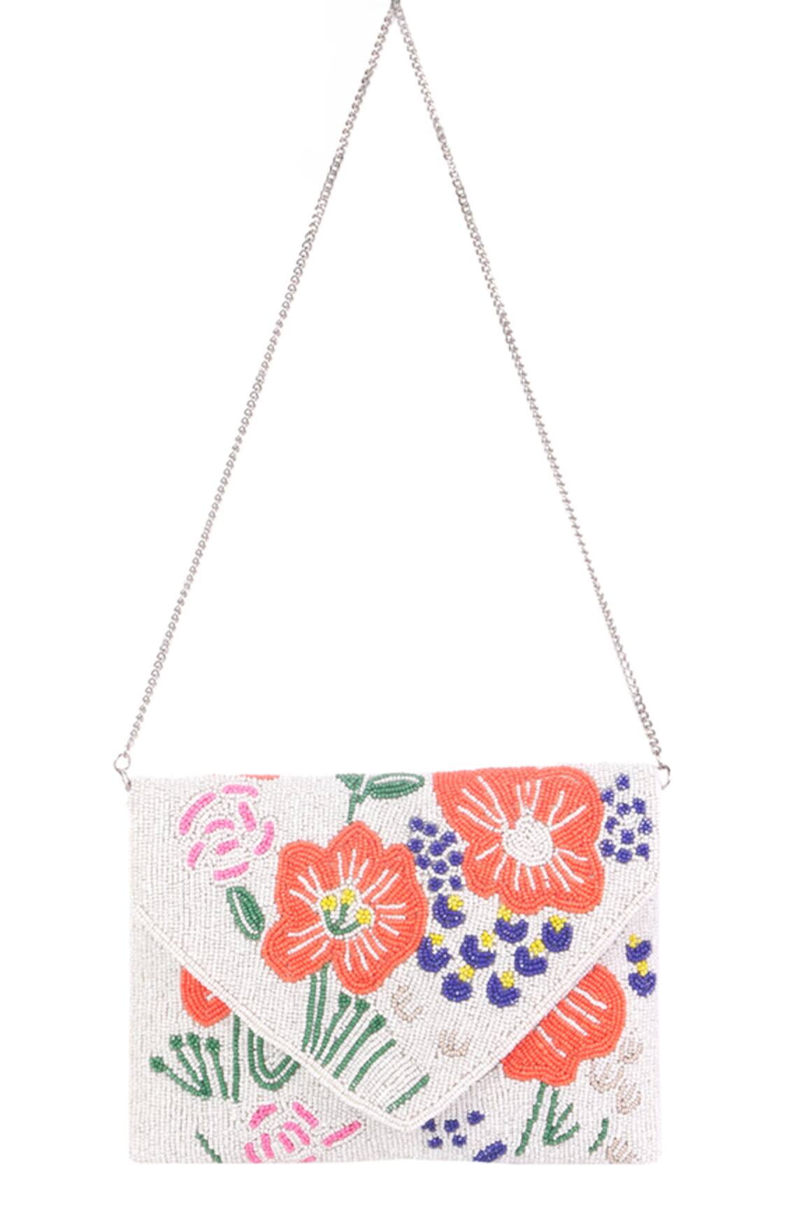 Nazaakat By Samara Singh Beaded Floral Embroidered Clutch With Sling 