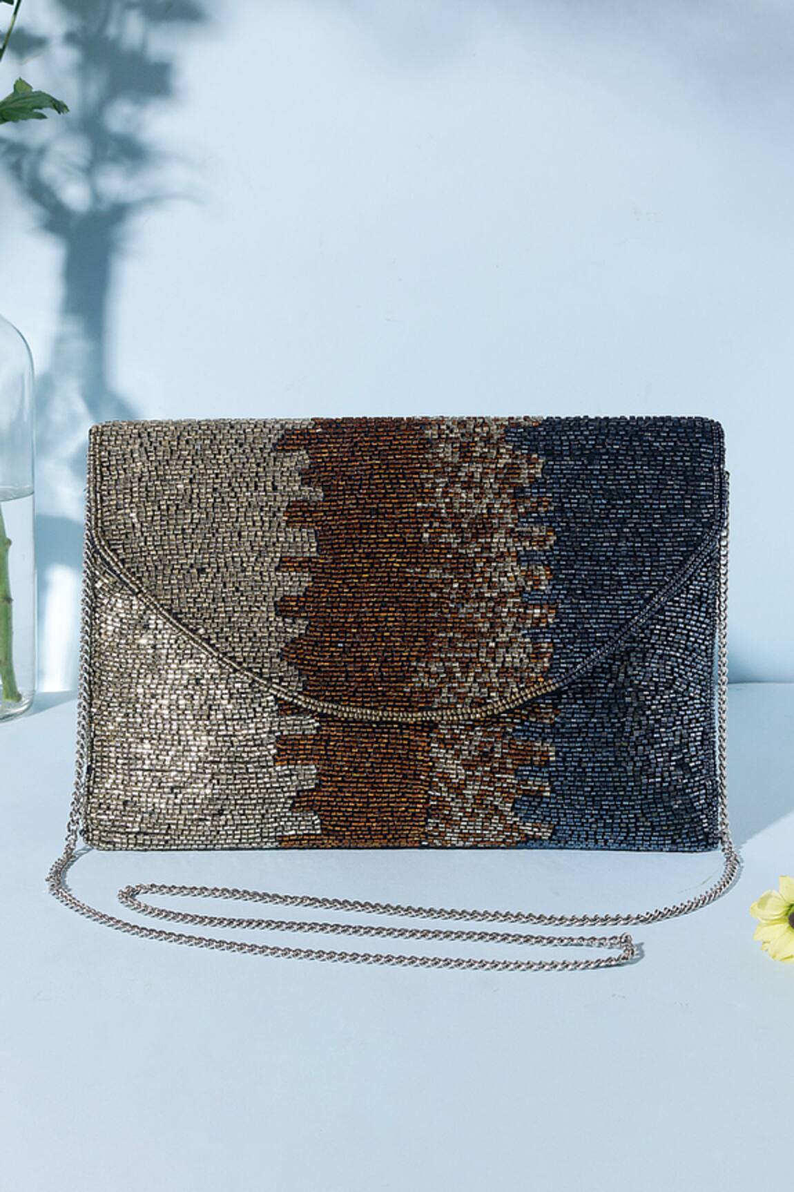 Nazaakat By Samara Singh Ombre Beaded Clutch With Detachable Sling 