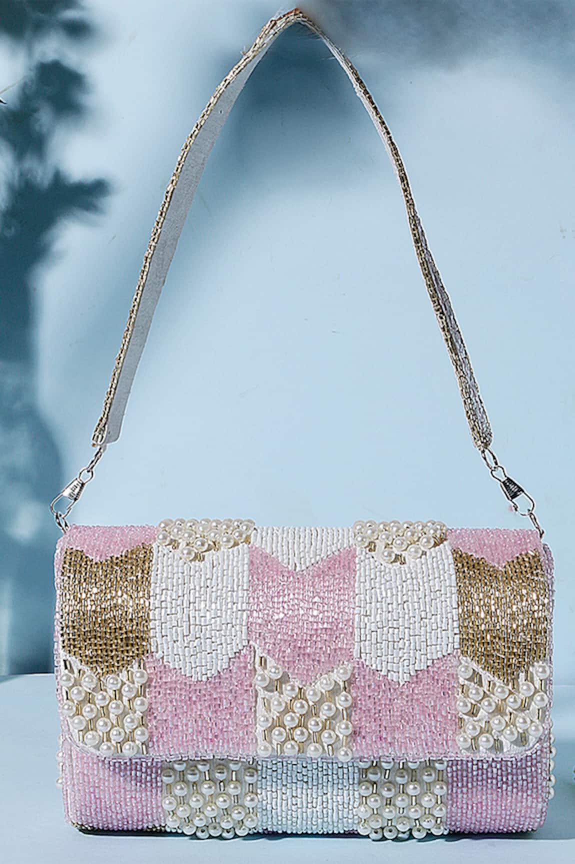 Nazaakat By Samara Singh Beaded & Pearl Embellished Flap Bag 