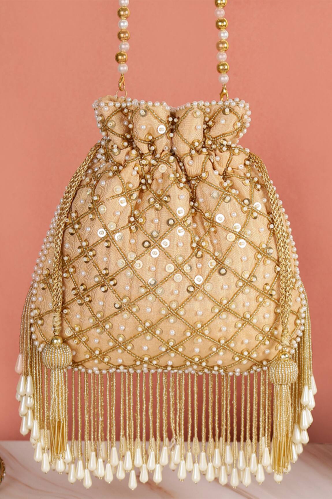 Nazaakat By Samara Singh Sequins & Pearl Embellished Potli Bag 