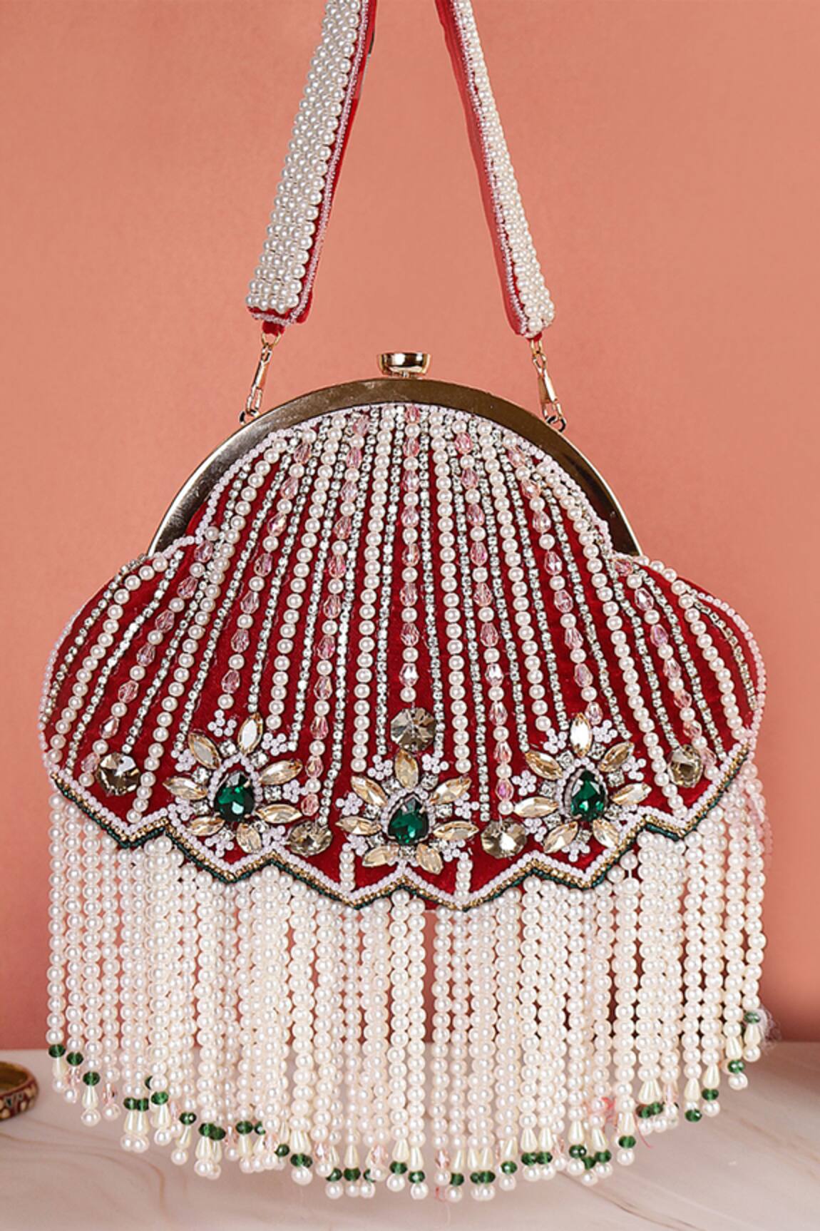 Nazaakat By Samara Singh Pearl & Stone Embellished Batua Bag 