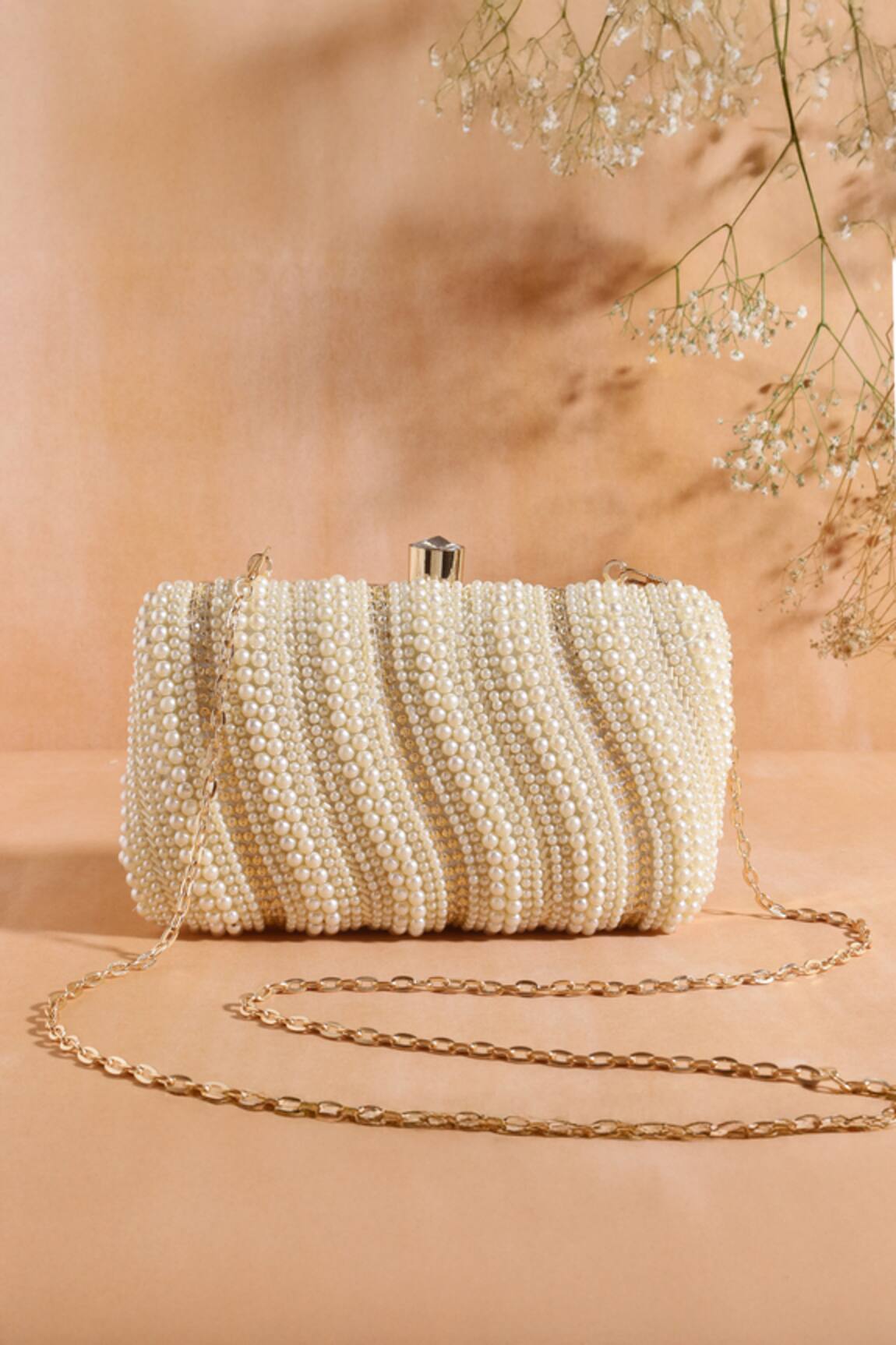 Nazaakat By Samara Singh Pearl Embellished Clutch with Detachable Sling 