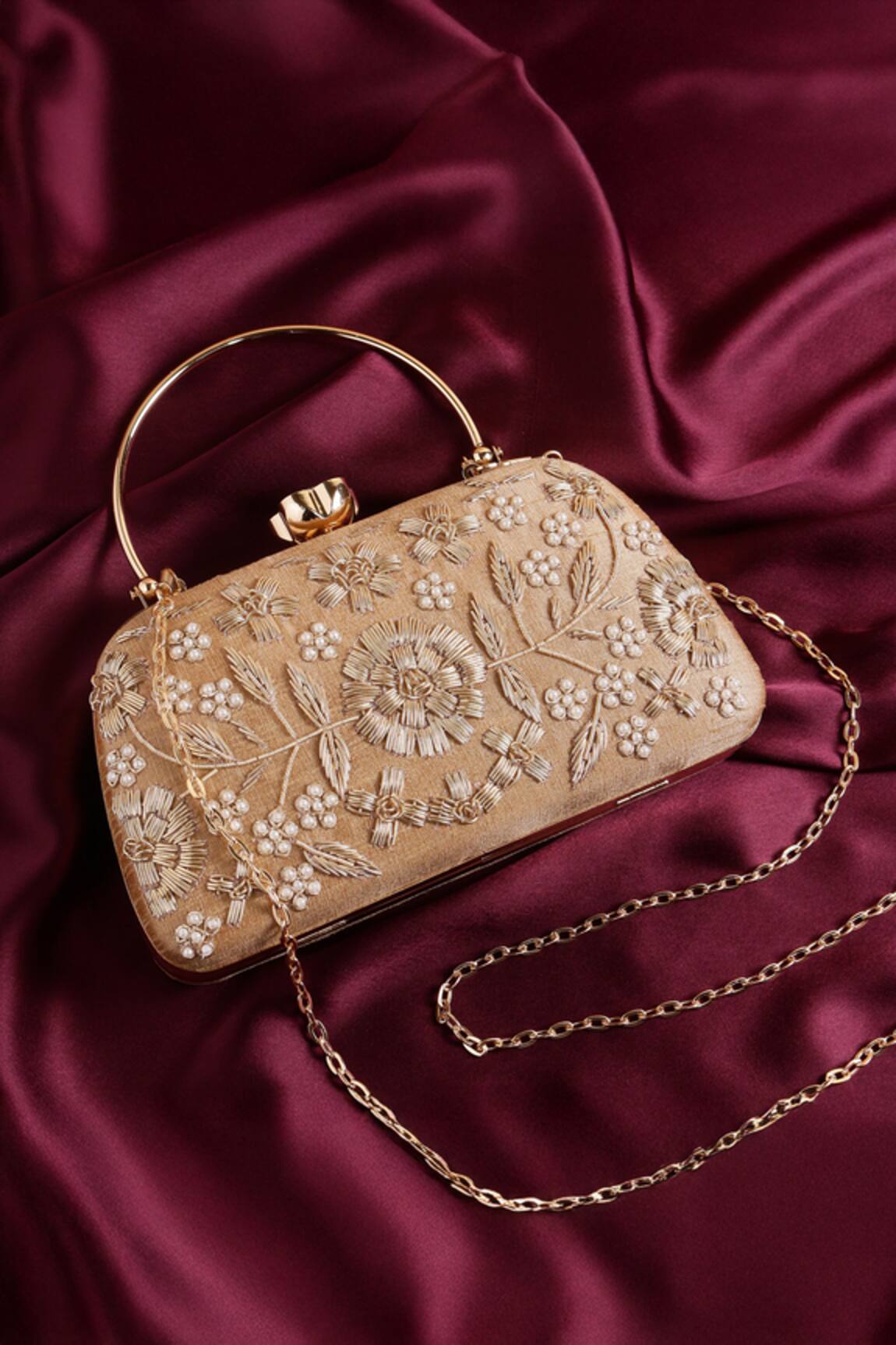 Nazaakat By Samara Singh Floral Embroidered Clutch Bag With Sling 