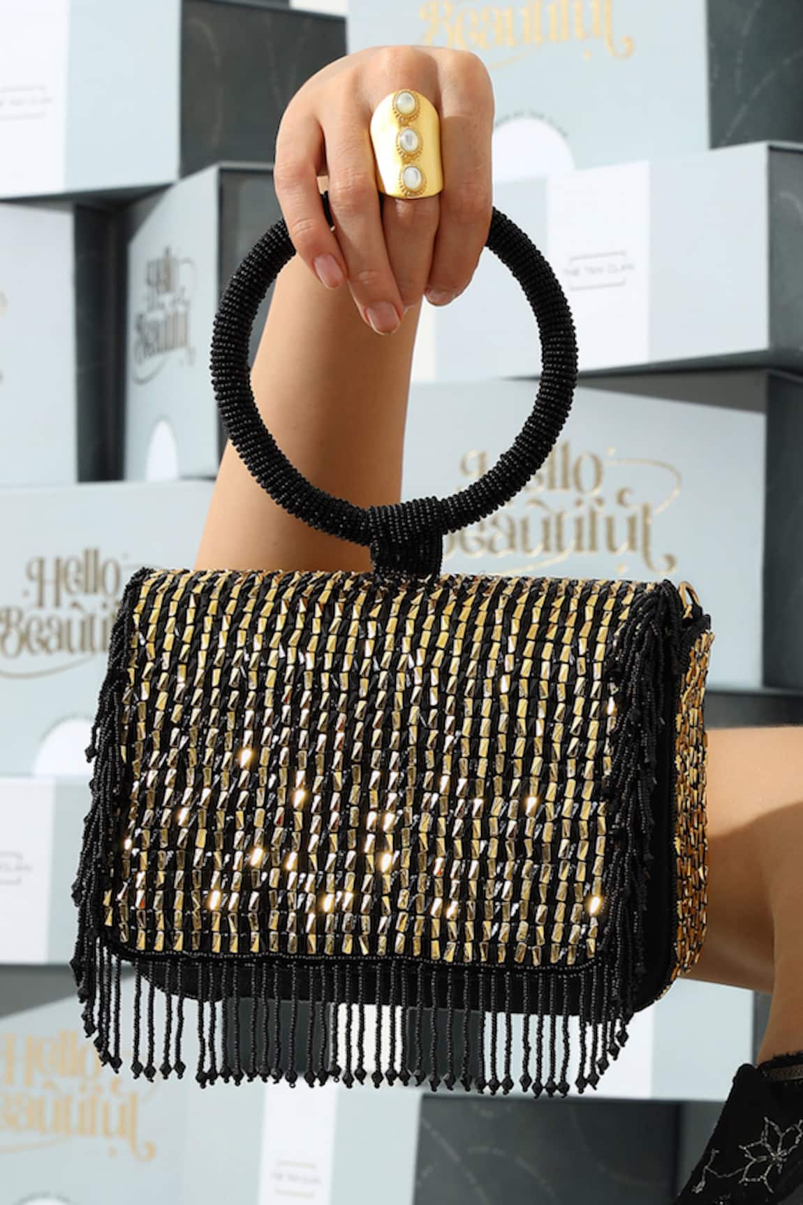 The Tan Clan Sylvie Black Flapover Bag