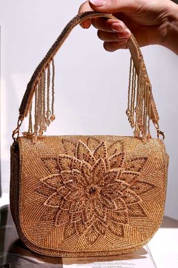The Tan Clan Eva Gold Flapover Bag 