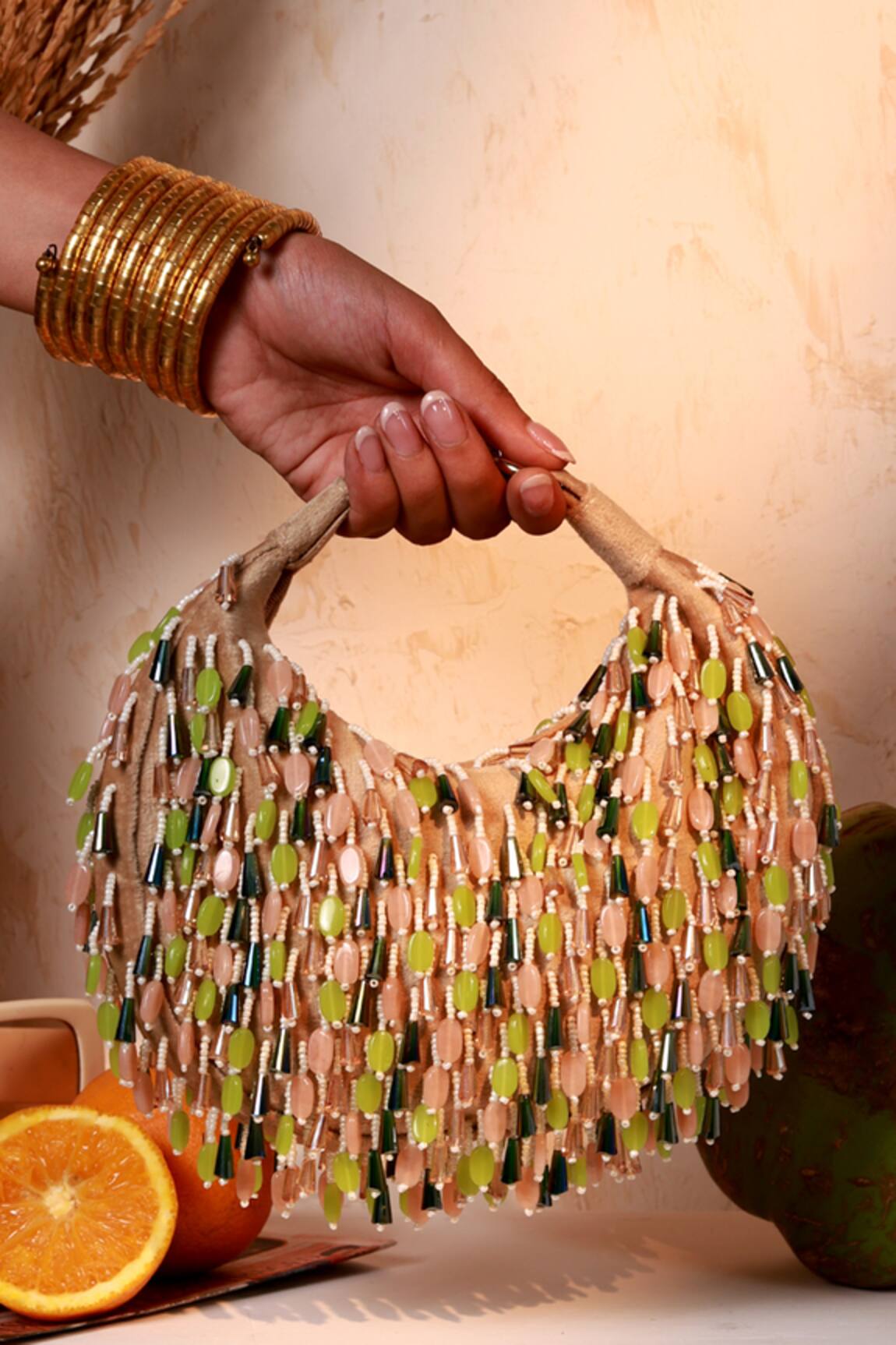 The Tan Clan Bella Green Multicolor Half Moon Bag 