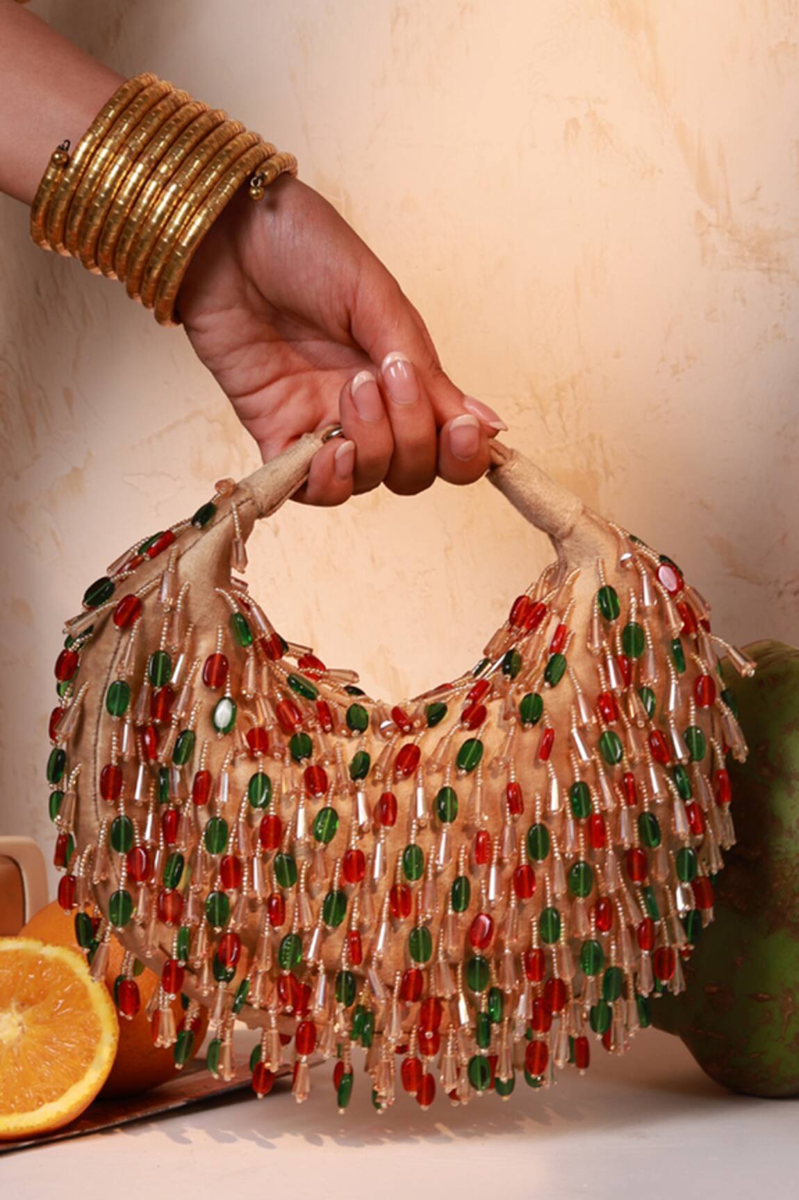 The Tan Clan Bella Red Multicolor Half Moon Bag 