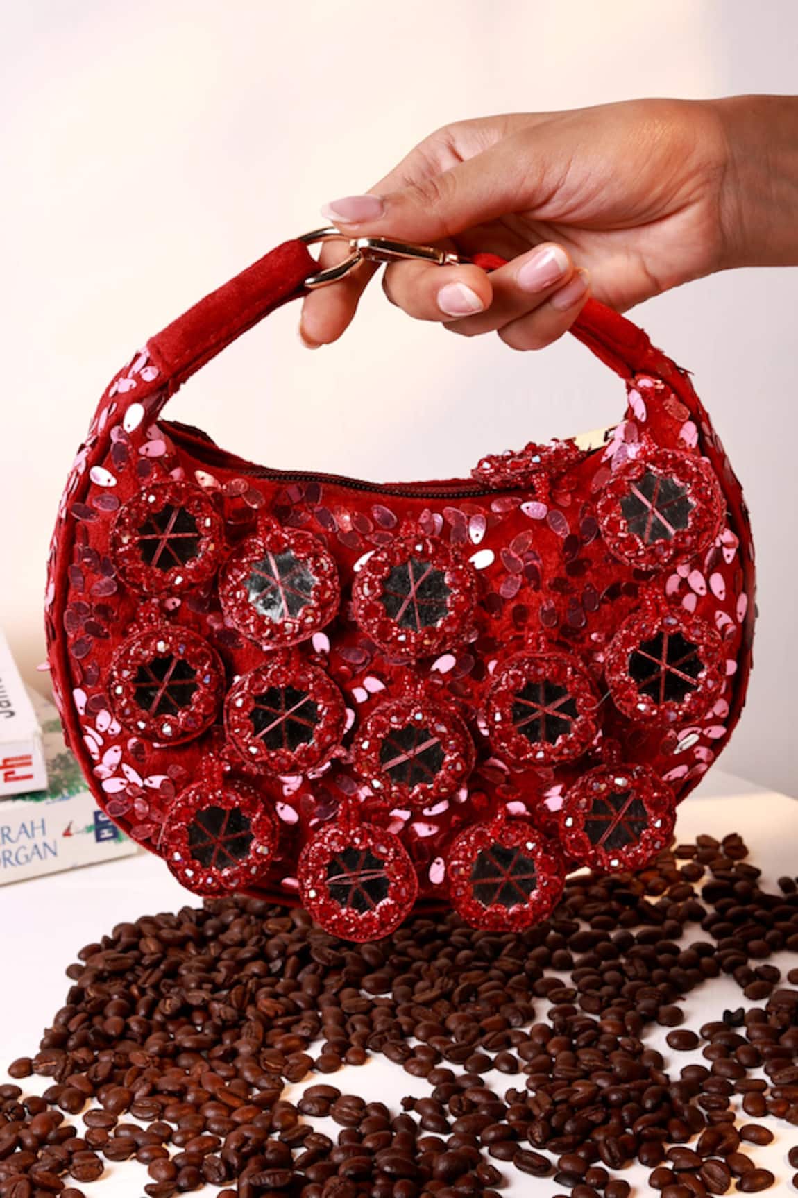 The Tan Clan Kim Mirror Red Half Moon Bag 