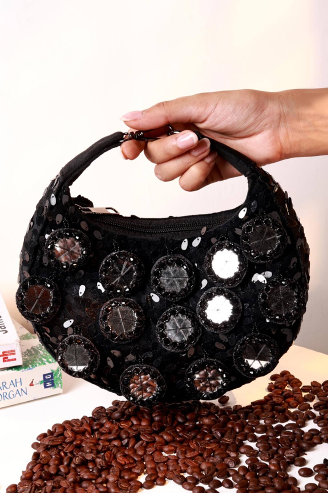 The Tan Clan Kim Mirror Black Half Moon Bag 