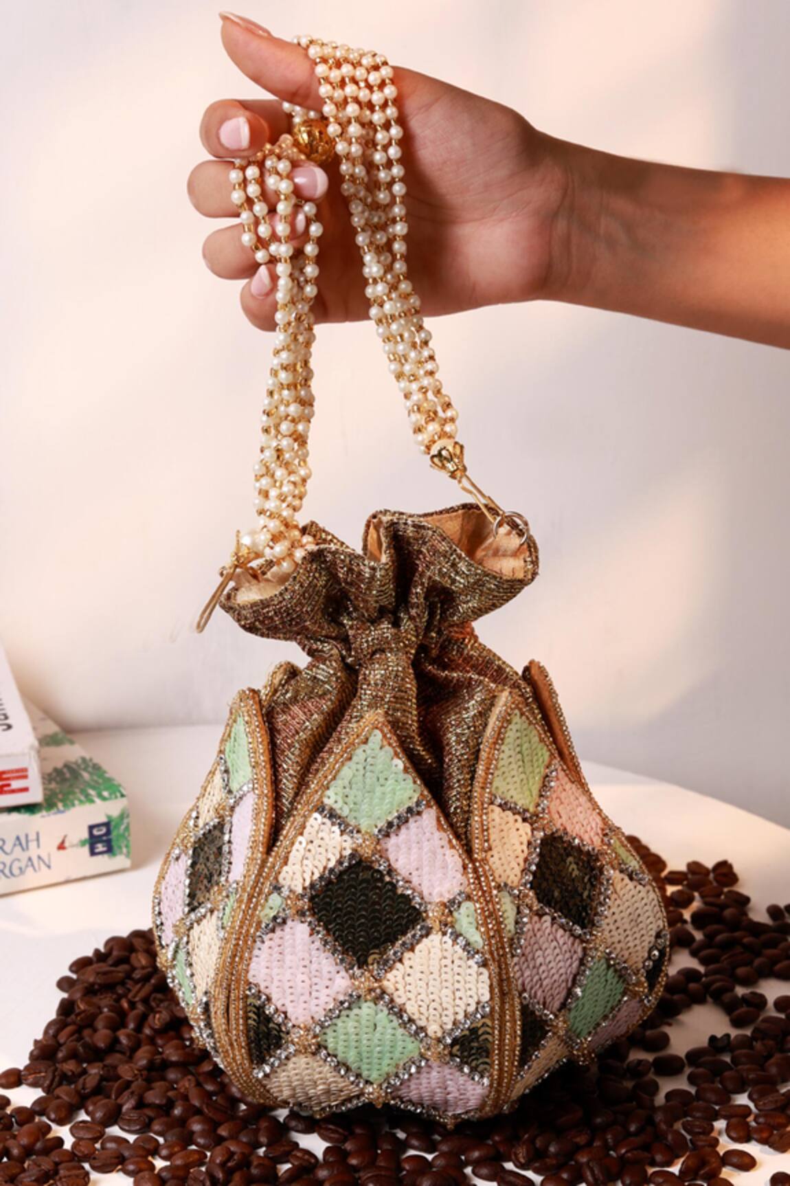 The Tan Clan Ketki Lotus Potli With Pearl Handle 